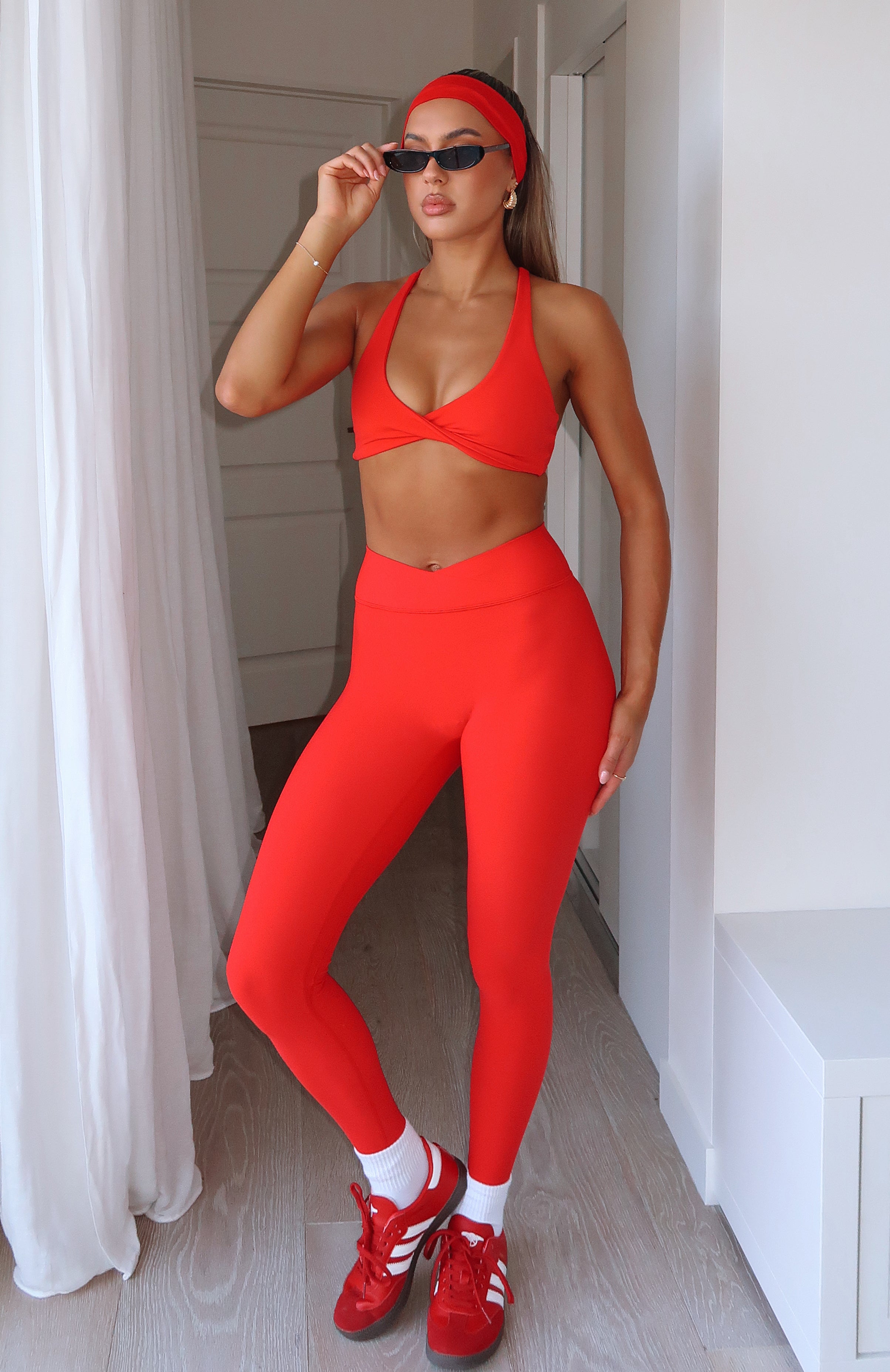 Premium Cross-Front Active Leggings - Red