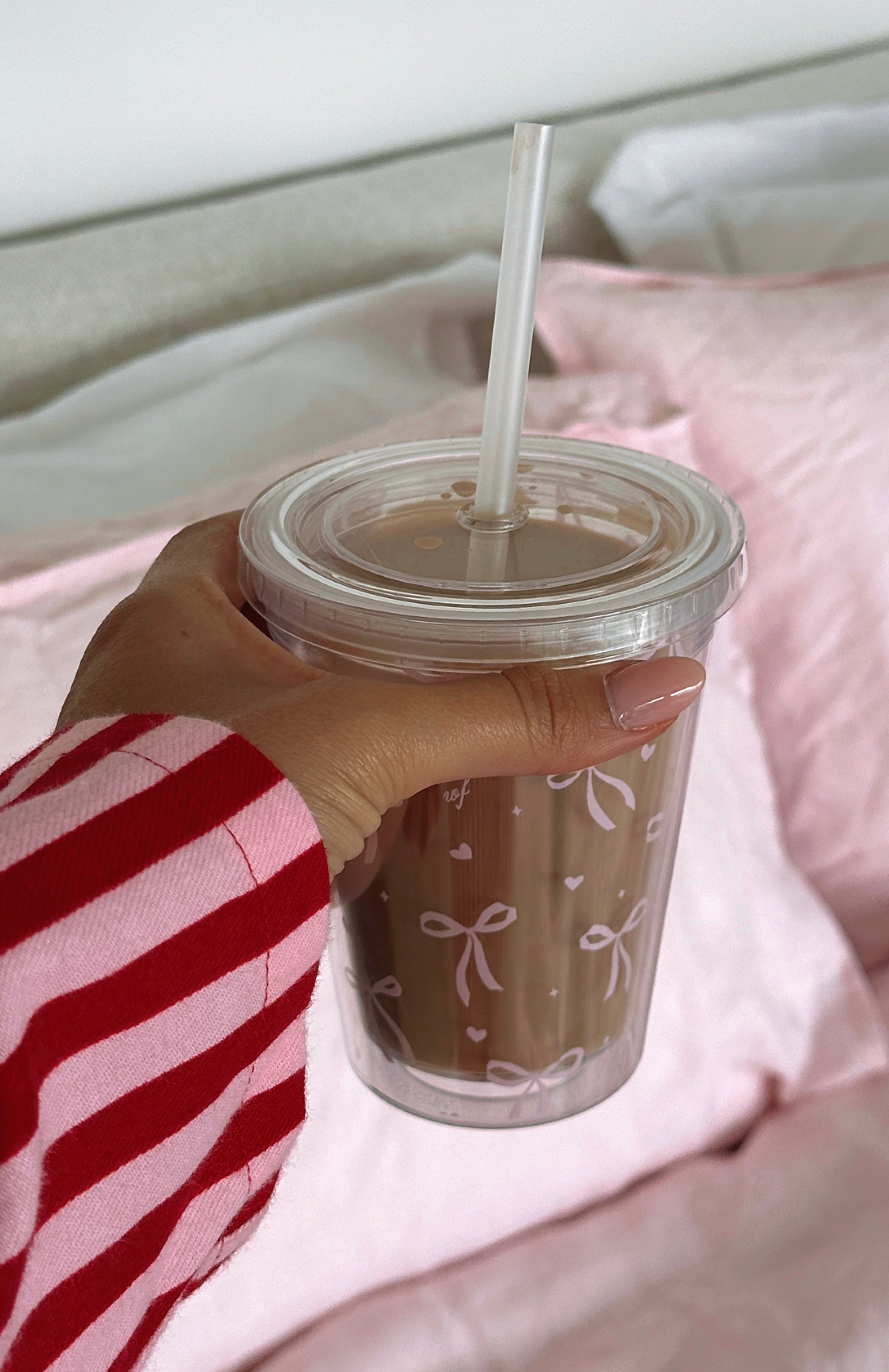 Premium Iced Latte Tumbler with Pink Bow - Ultimate Coffee Companion