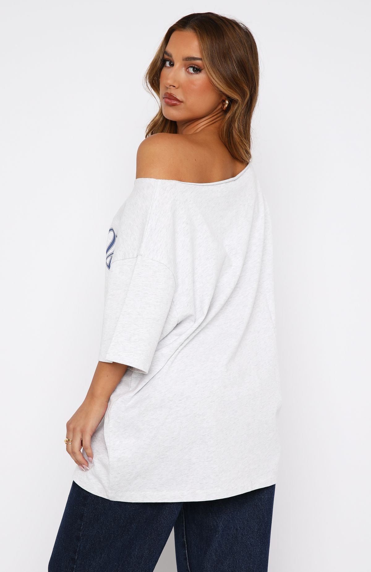 Premium Off-Shoulder Oversized Tee in Grey Marle - Everything In Time Collection