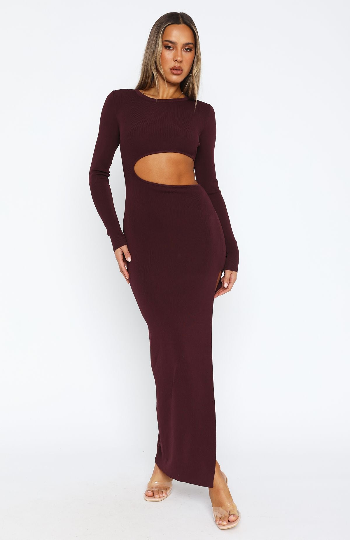 Premium Long Sleeve Maxi Dress - Dark Burgundy | Ultimate Elegance