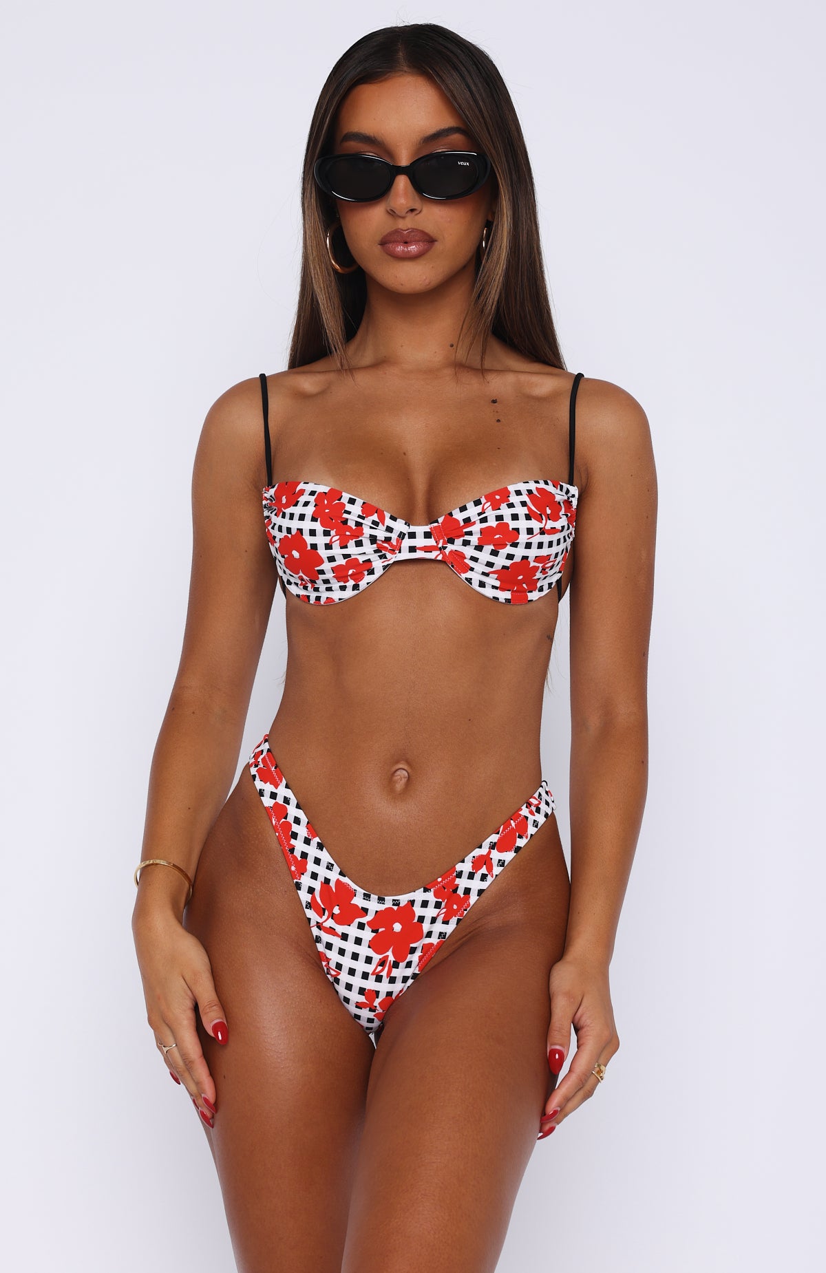 Premium Belmont Bottoms - Gingham Red Floral Cheeky Bikini