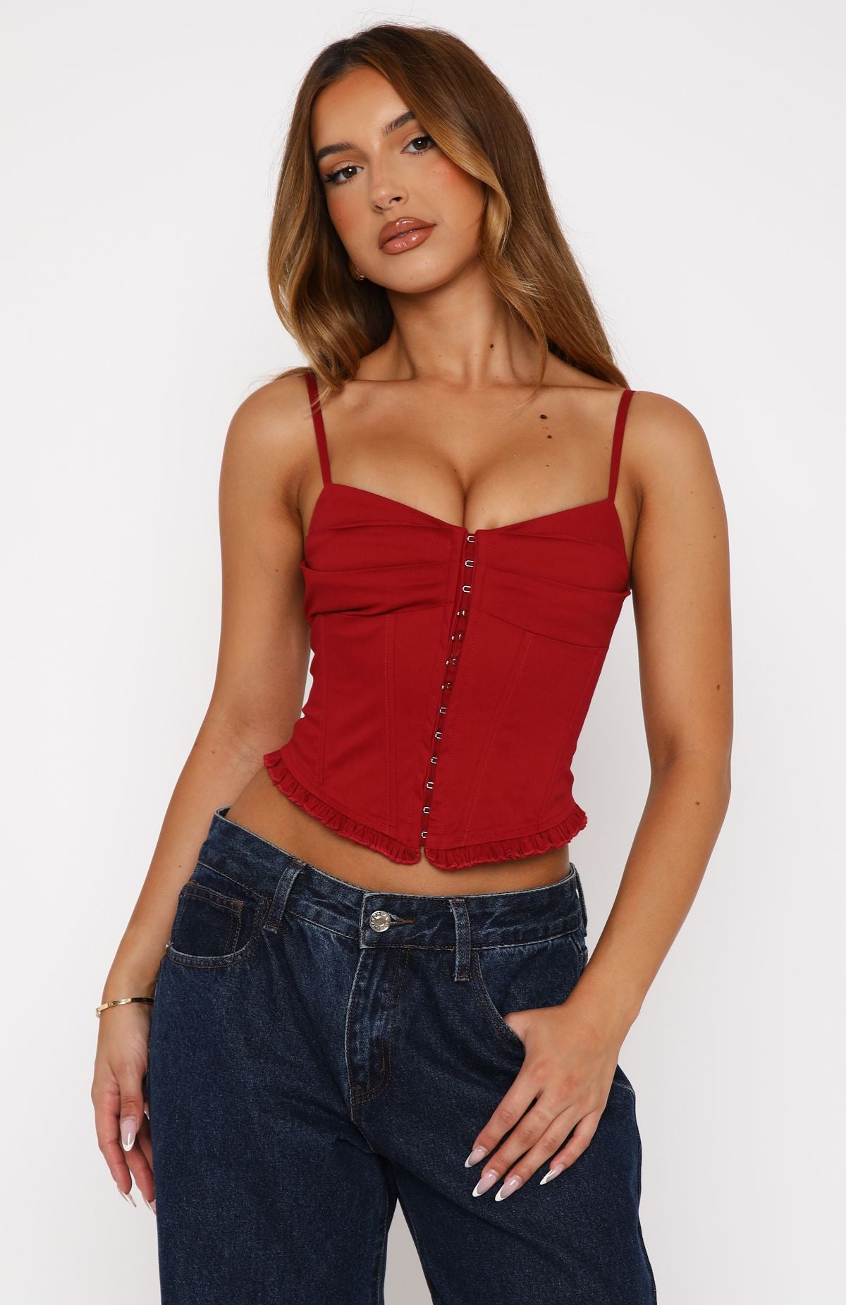 Premium Red Glam Bustier Top