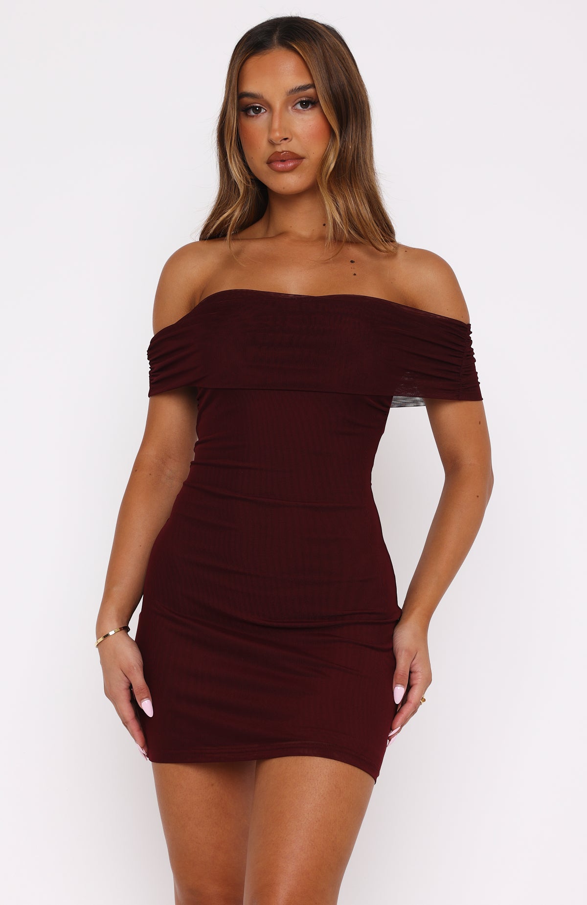 Ultimate Romance Off-Shoulder Mini Dress - Burgundy