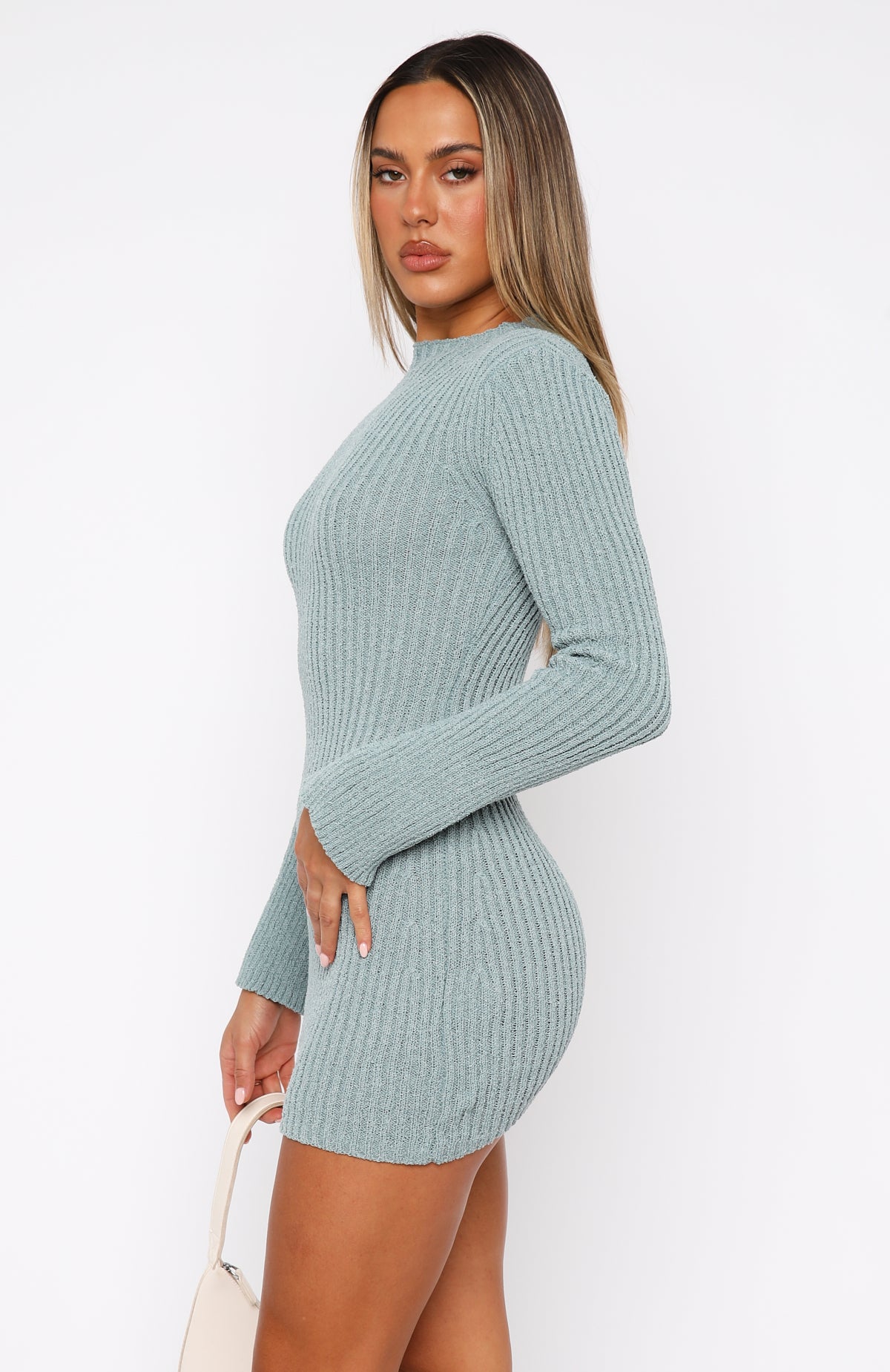 Ultimate Steel Blue Knit Mini Dress - Chic & Stretchy