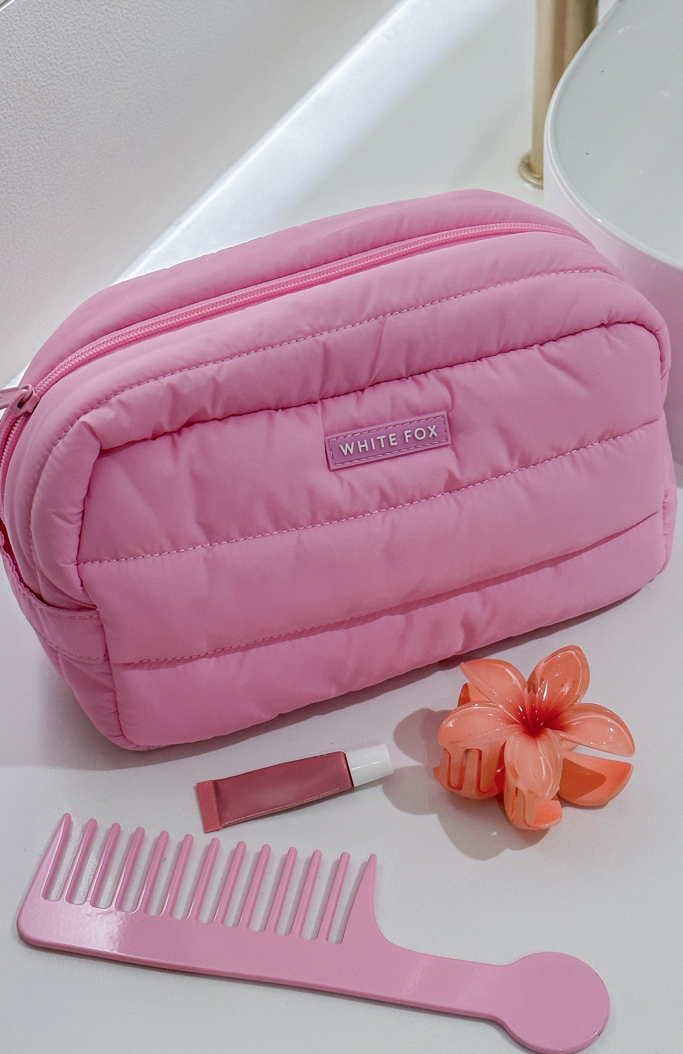 Premium Take A Leap Cosmetic Bag in Baby Pink - Ultimate Organizer