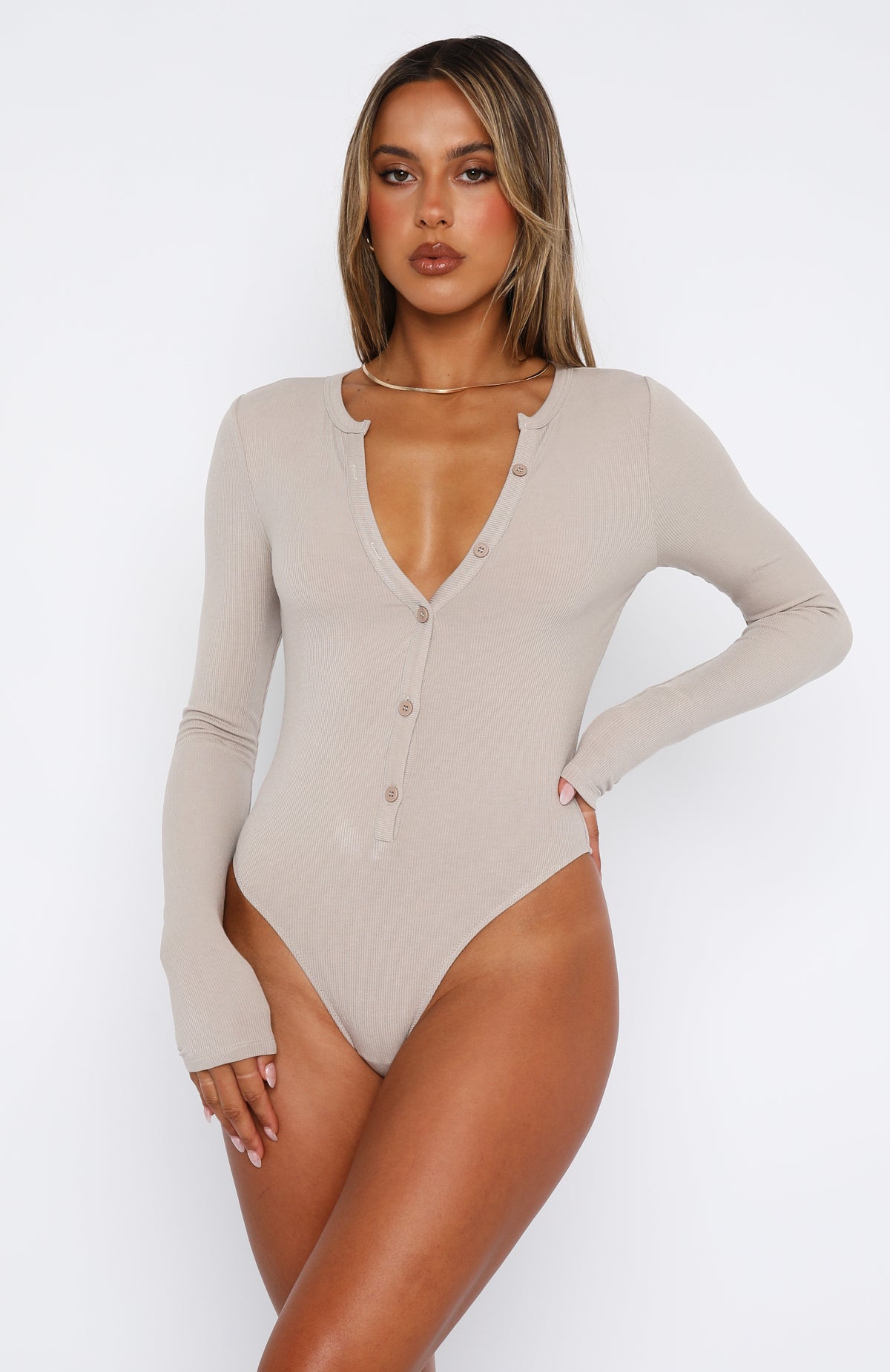 Premium Never Be Tamed Long Sleeve Bodysuit - Nude