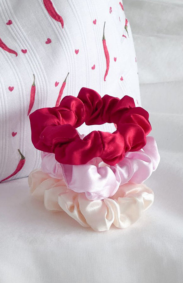 Premium Dalia Hair Tie Trio - Baby Pink, Red & Cream