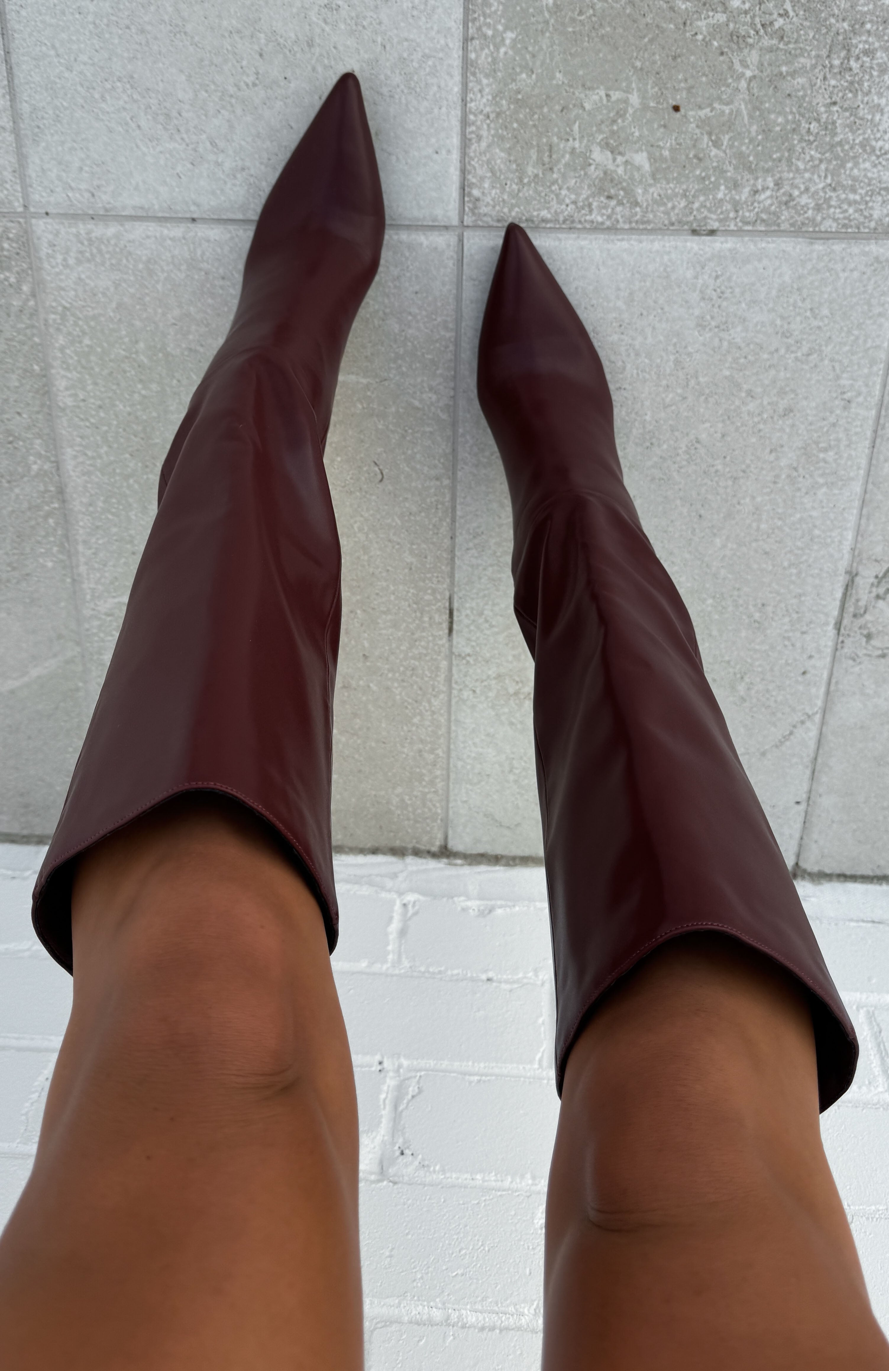 Ultimate Burgundy Knee-High Stiletto Boots - Run Away With Me Collection