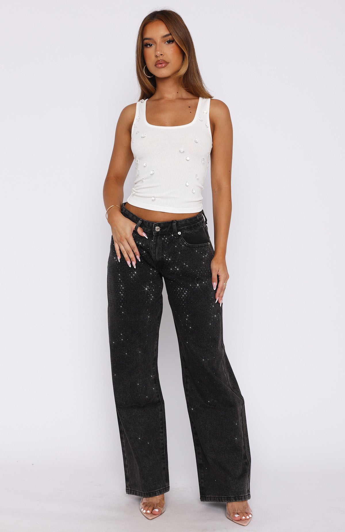 Ultimate Luna Low Rise Wide Leg Jeans - Washed Black