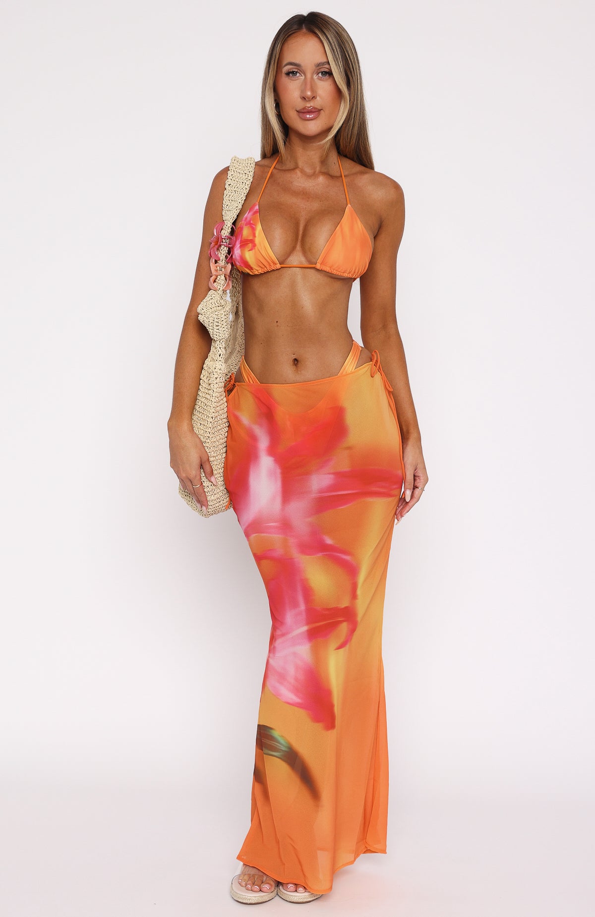 Premium Luminous Maxi Skirt | Sunset Floral Design