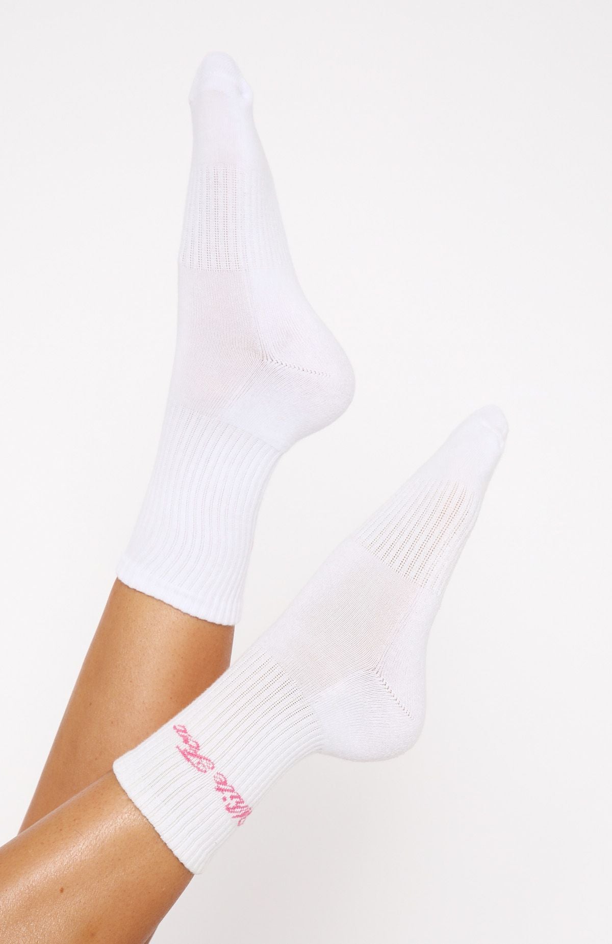 Premium Comfort Crew Socks - White & Pink