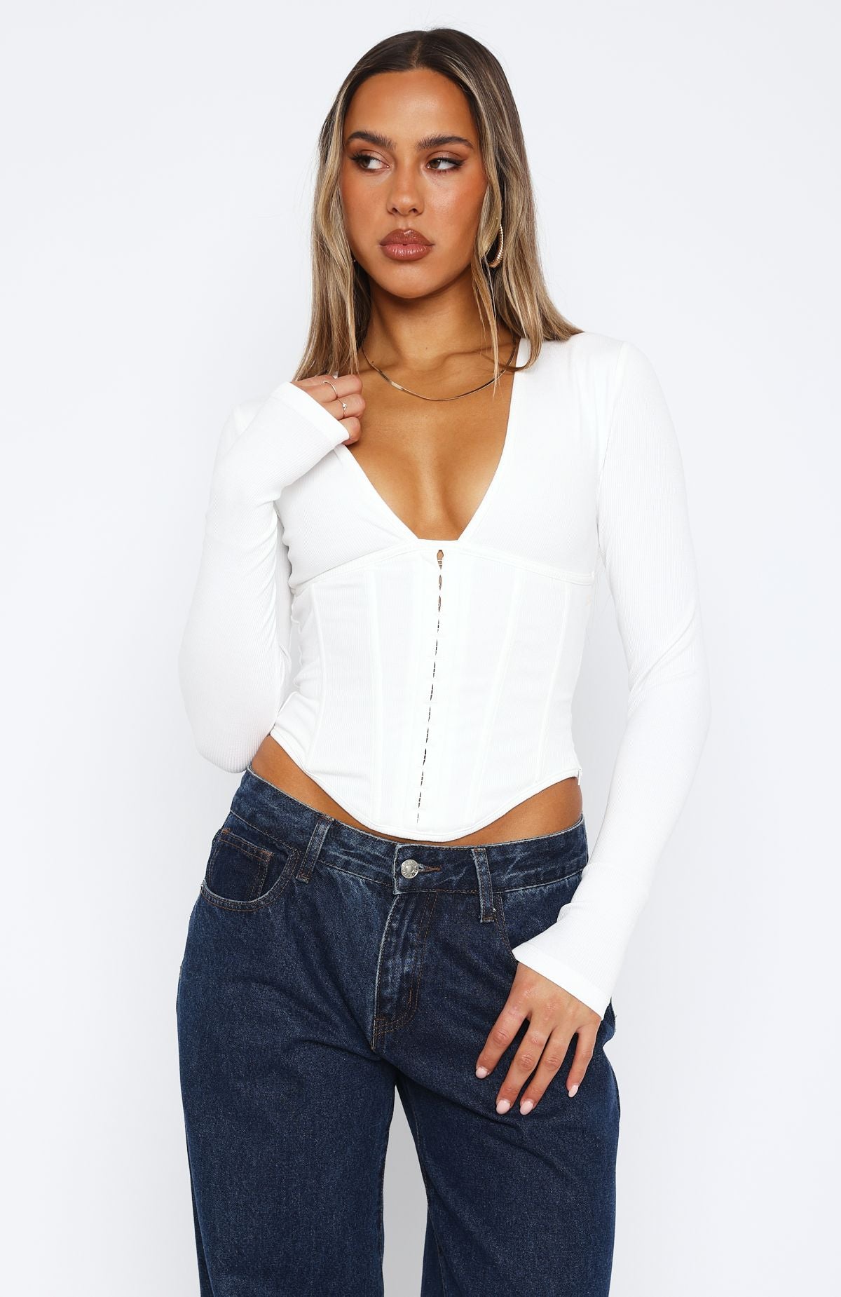 Premium In Pursuit Long Sleeve Corset – White | Ultimate Style & Comfort