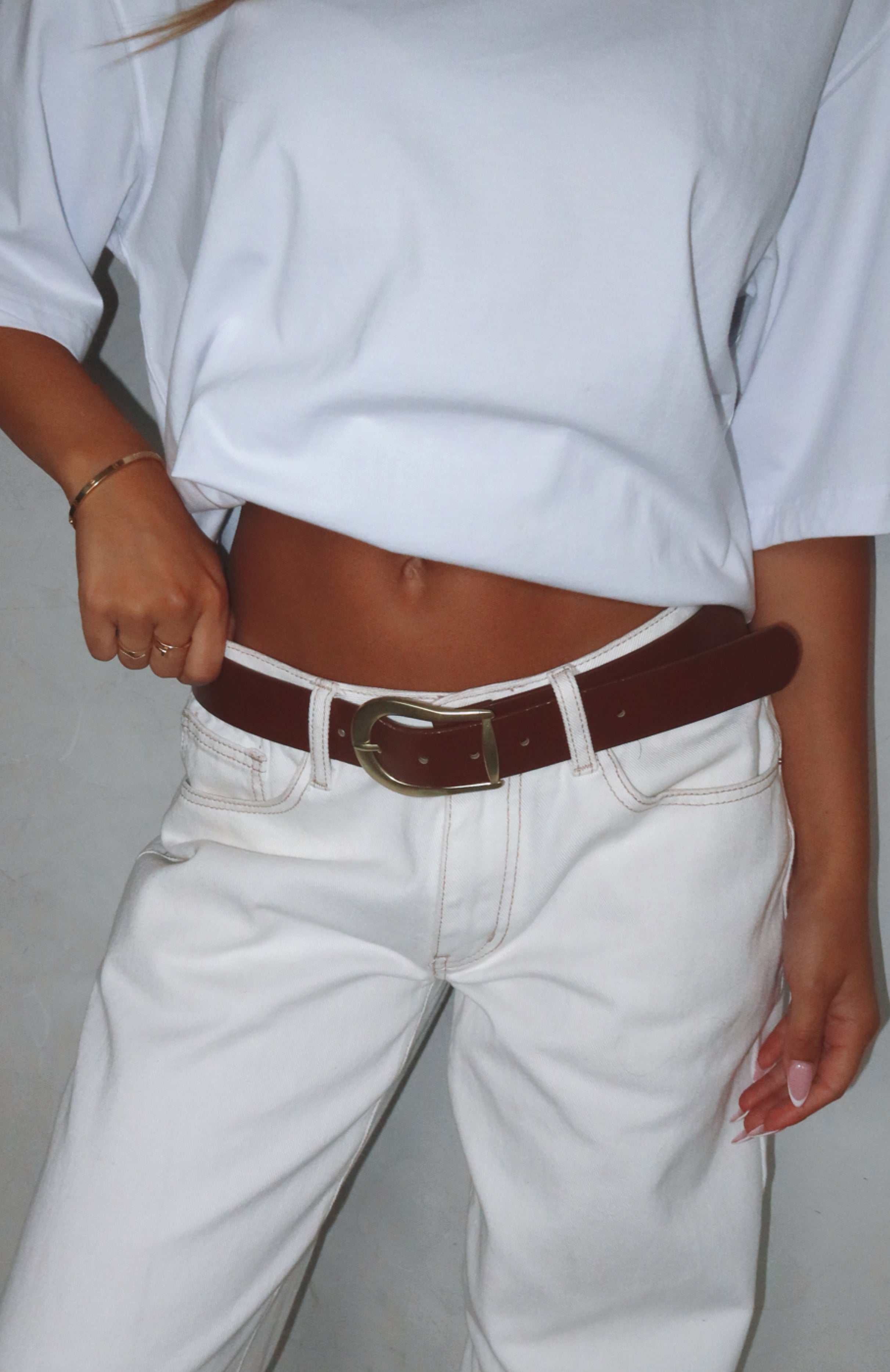 Premium Austin Leather Belt - Brown/Gold