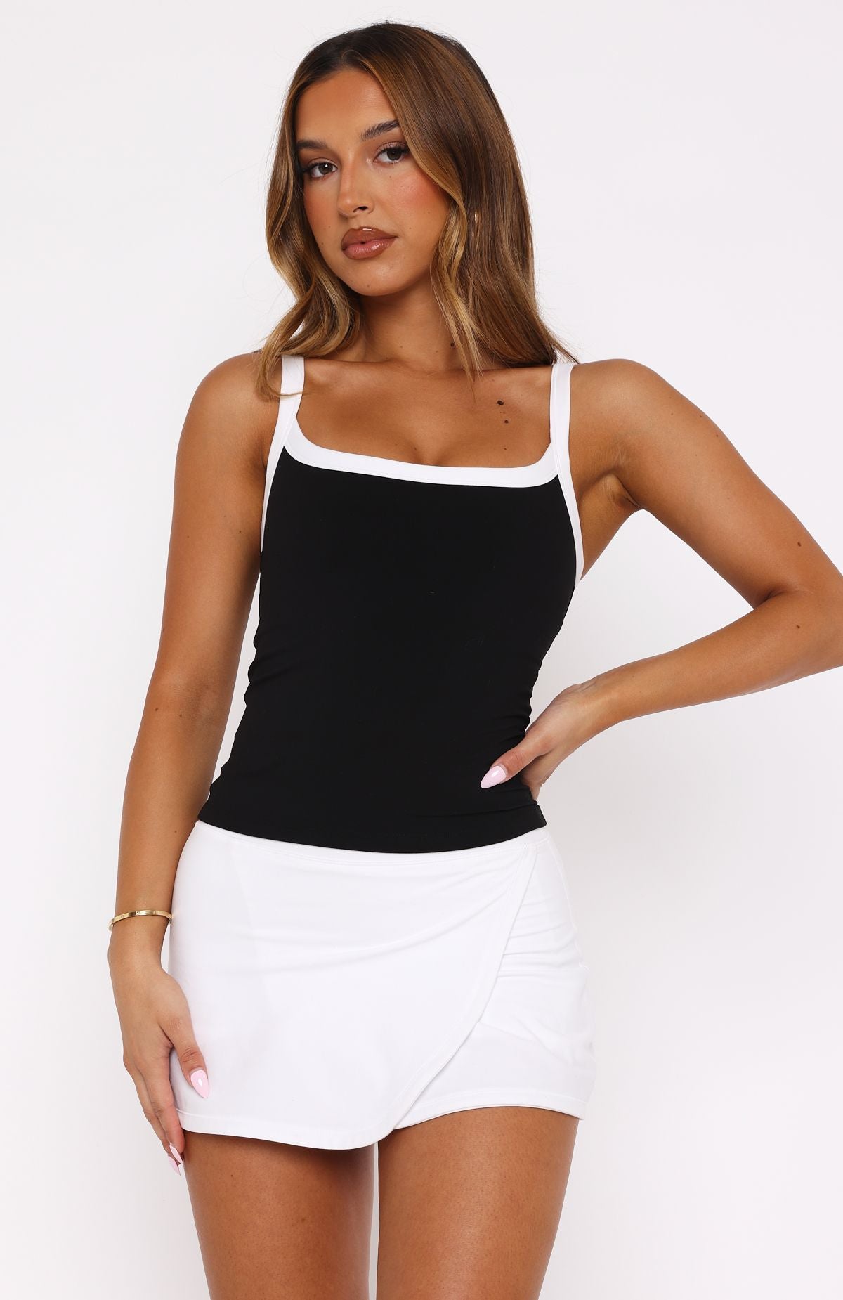 Premium Now's The Time Crop Top - Black/White