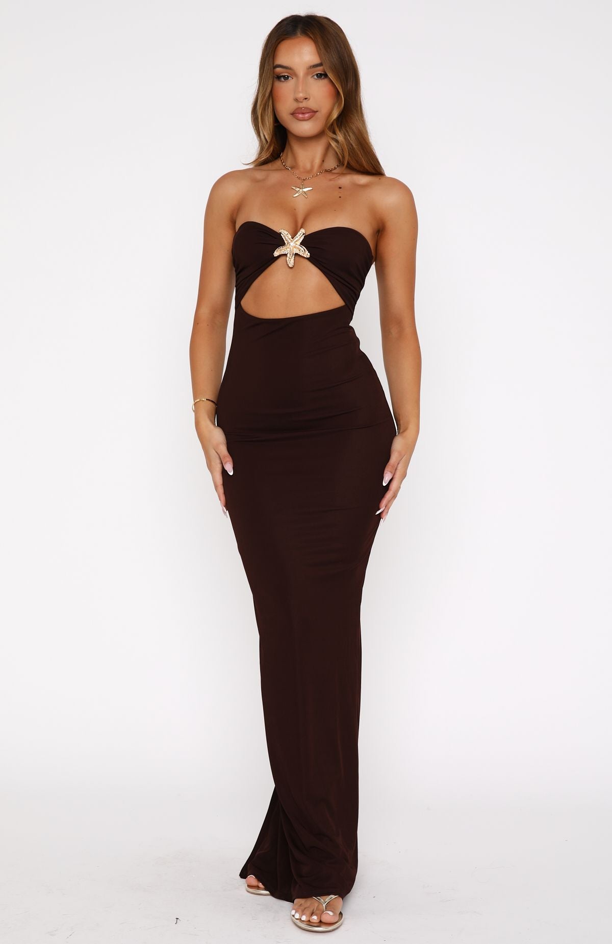 Premium Strapless Maxi Dress - Chocolate Elegance