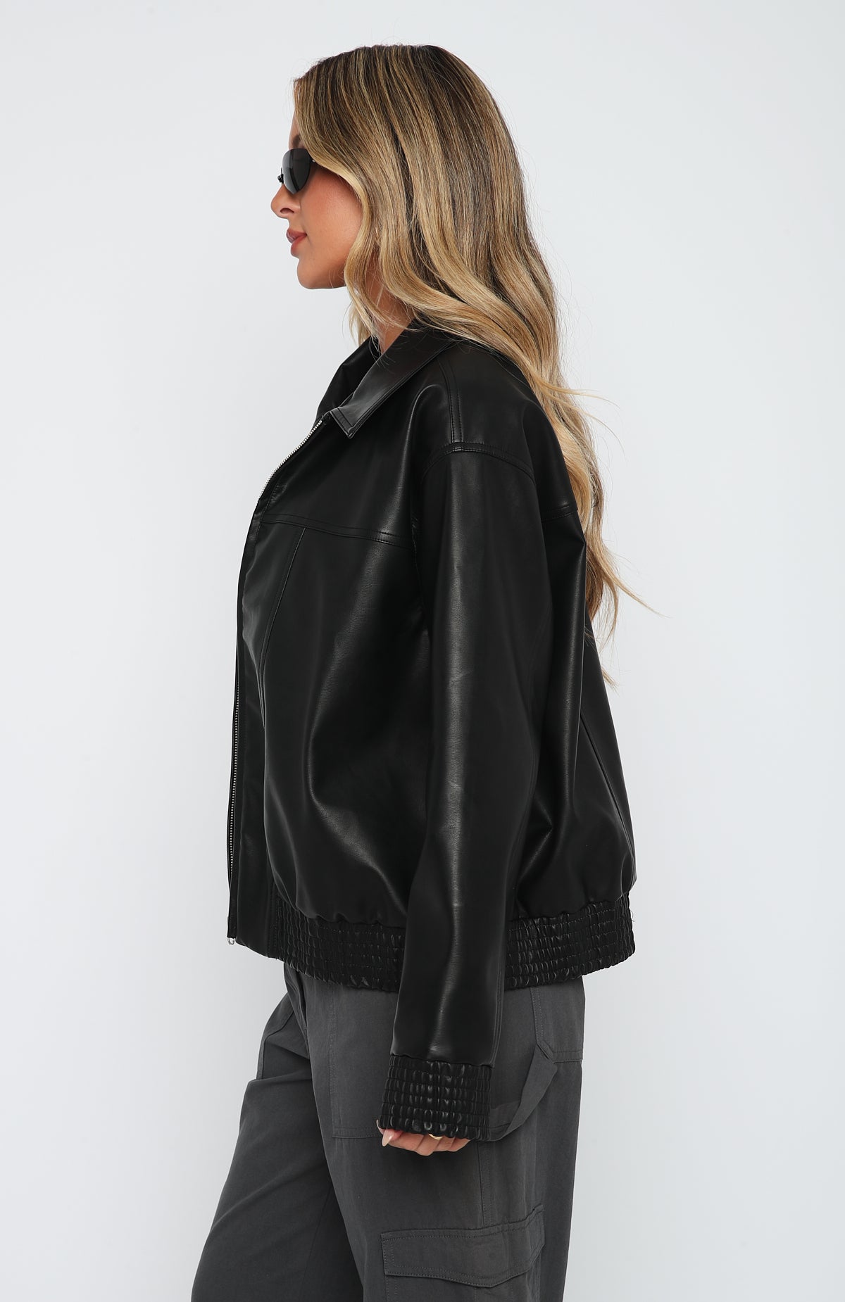 Ultimate Black PU Bomber Jacket - Stylish & Versatile