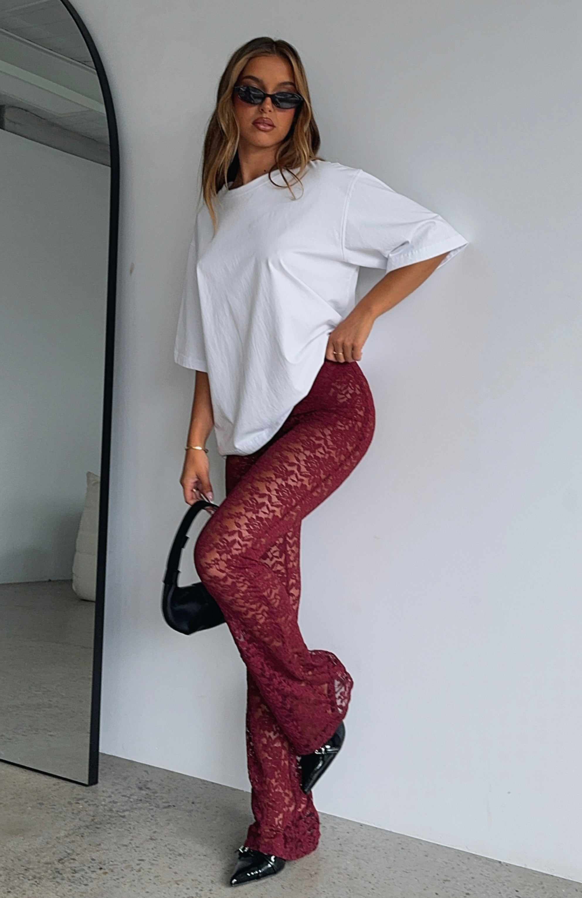 Premium New Era Lace Pants in Wine