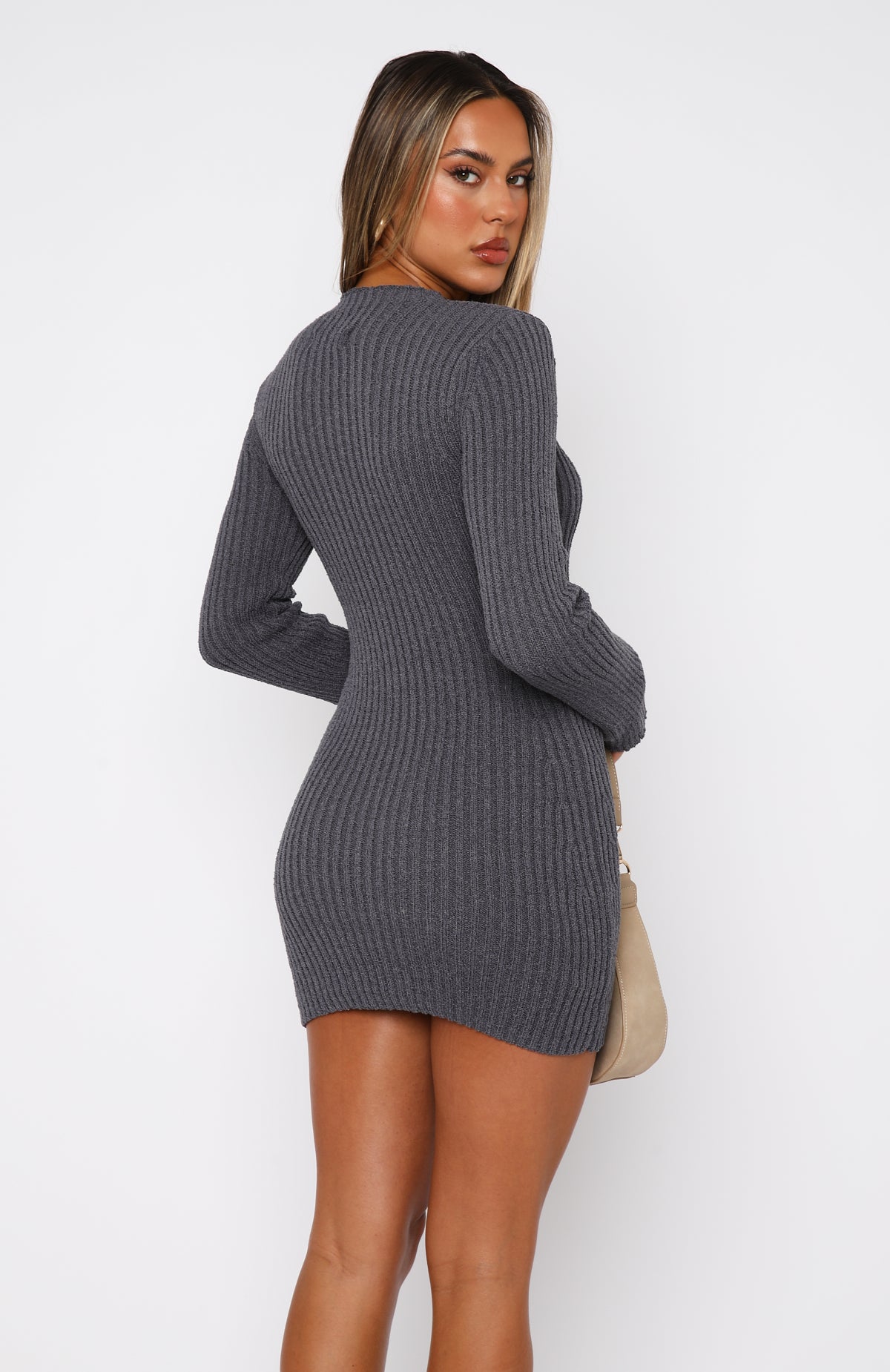 Premium Long Sleeve Knit Mini Dress - Charcoal | Ultimate Chic Style