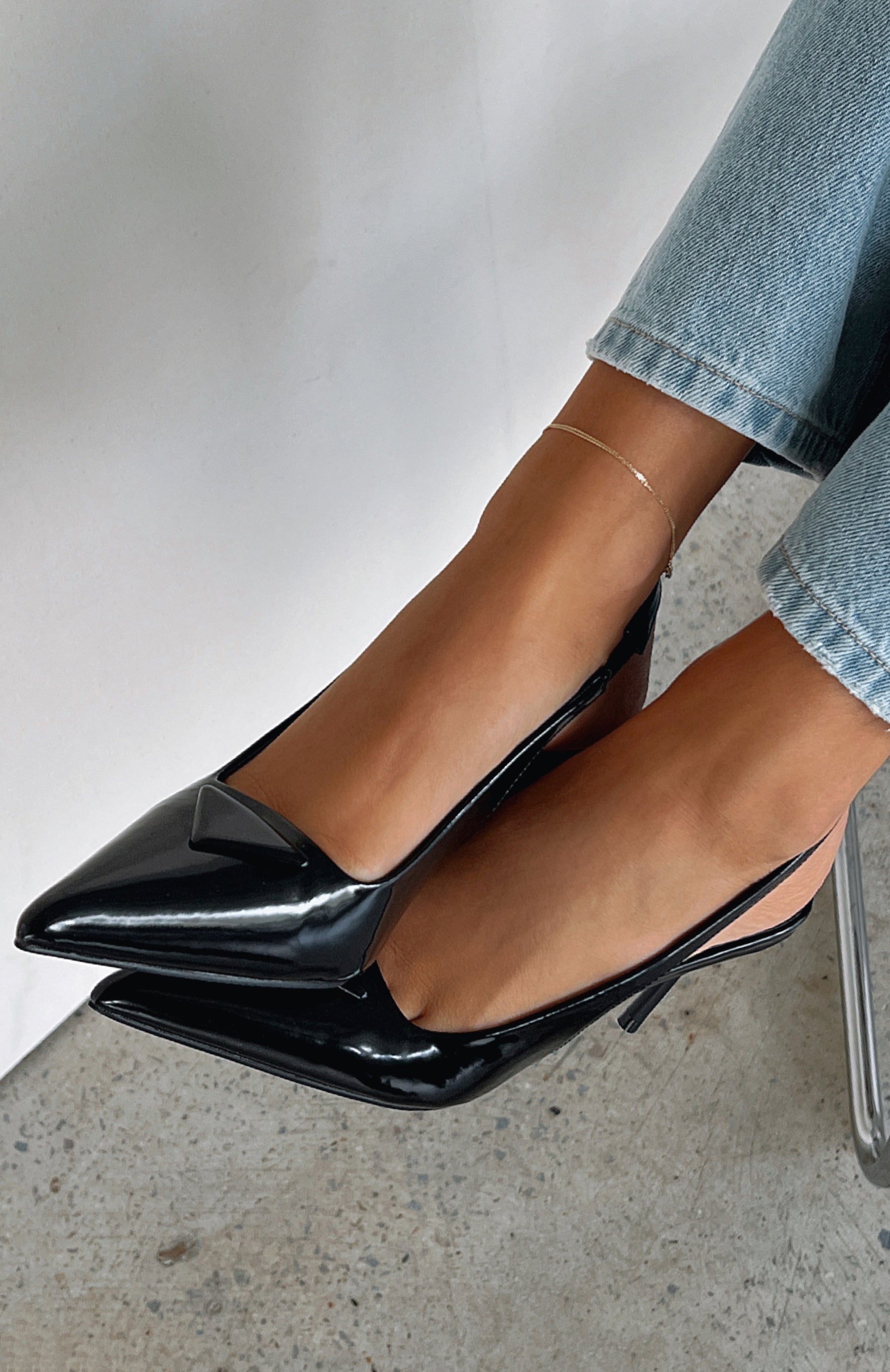 Premium Georgie Slingback Heels - Black Smooth Elegance