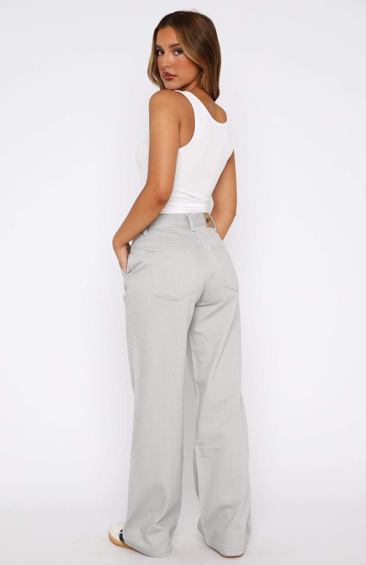 Premium Hailey Low Rise Wide Leg Jeans - Light Grey