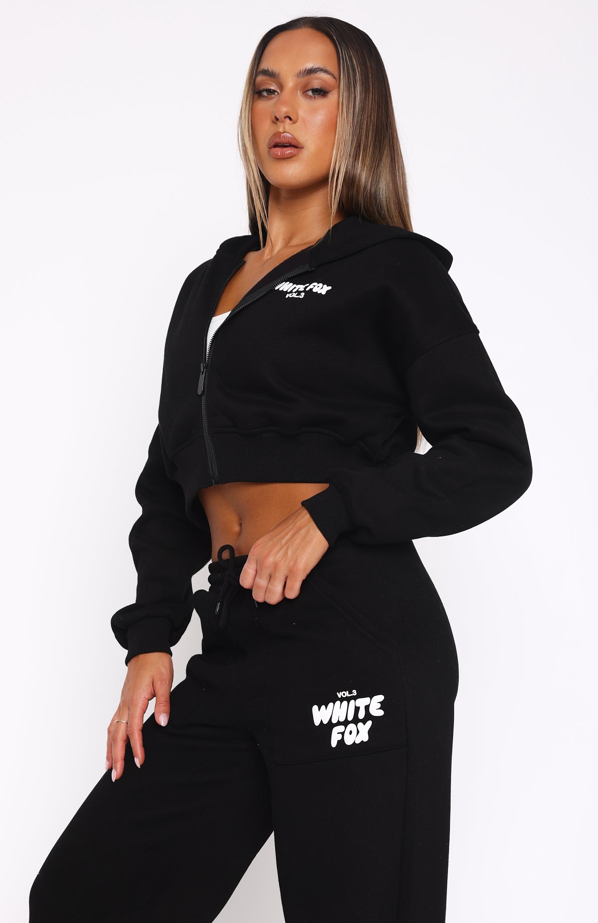 Premium Offstage Cropped Zip Hoodie - Monochrome Style
