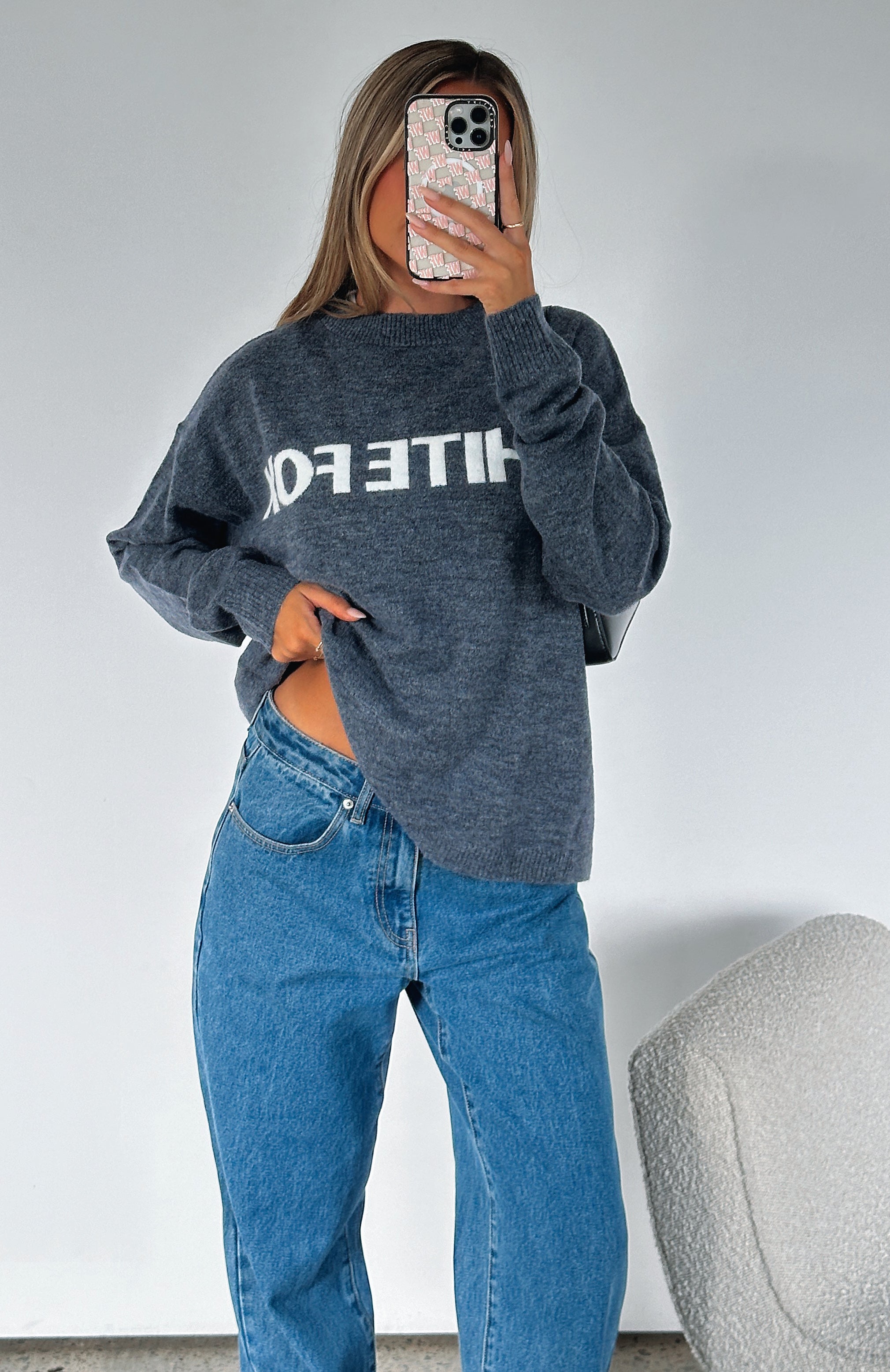 Premium Set Me Free Oversized Knit Sweater - Charcoal