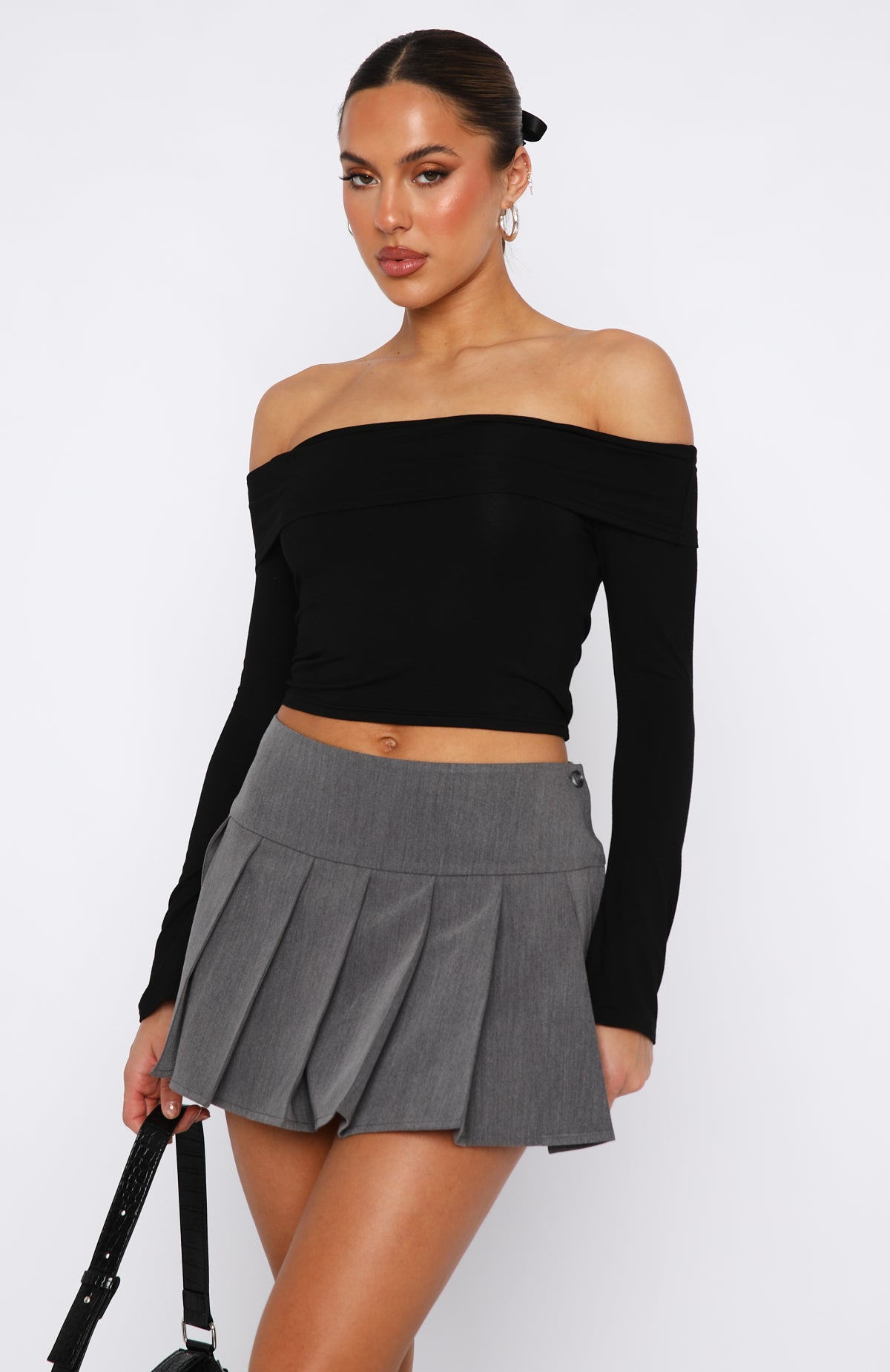 Premium Keep Saying Sorry Off-Shoulder Long Sleeve Top - Black