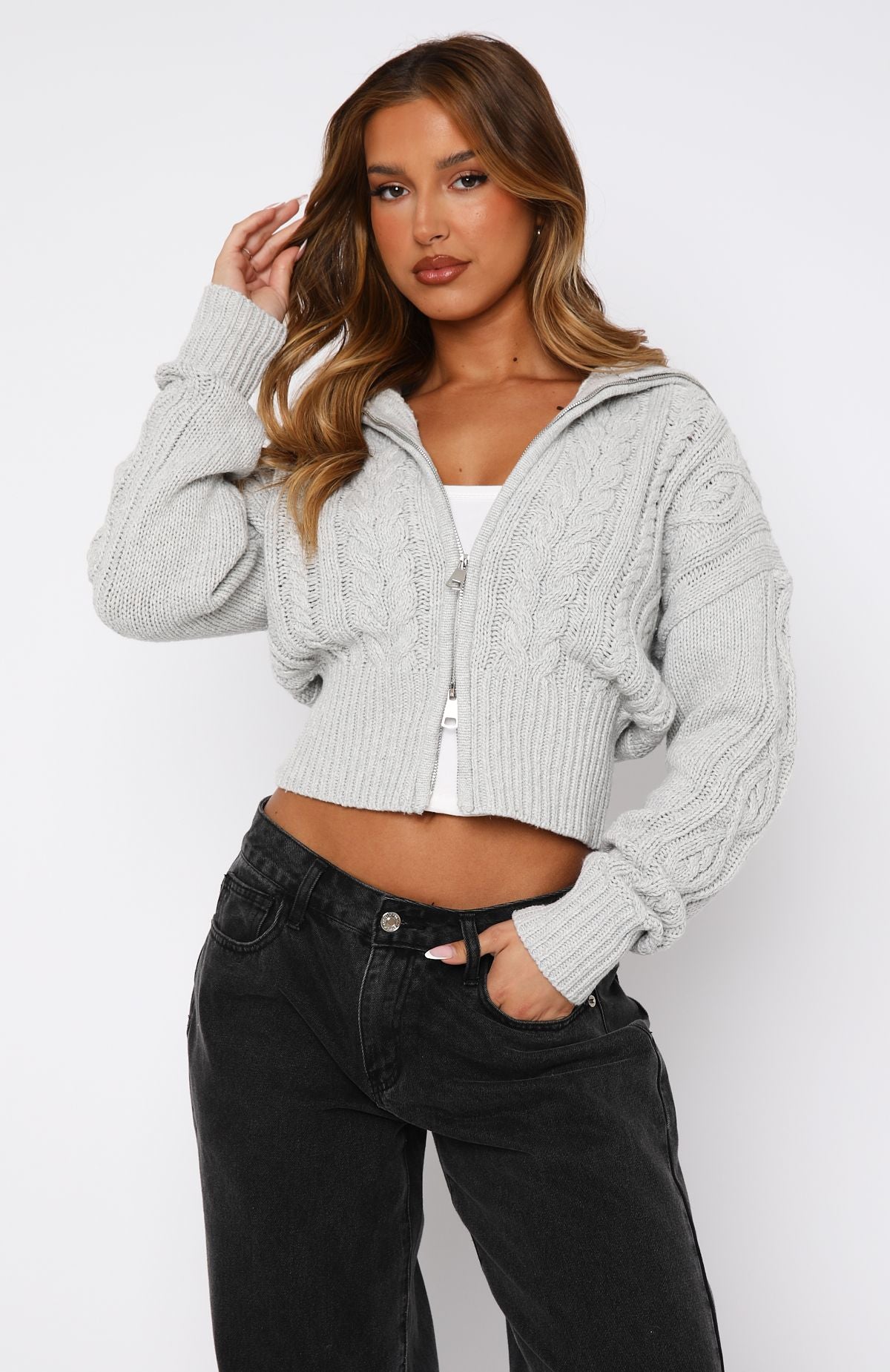 Premium Zip Front Knit Sweater - Grey Marle | Ultimate Comfort & Style