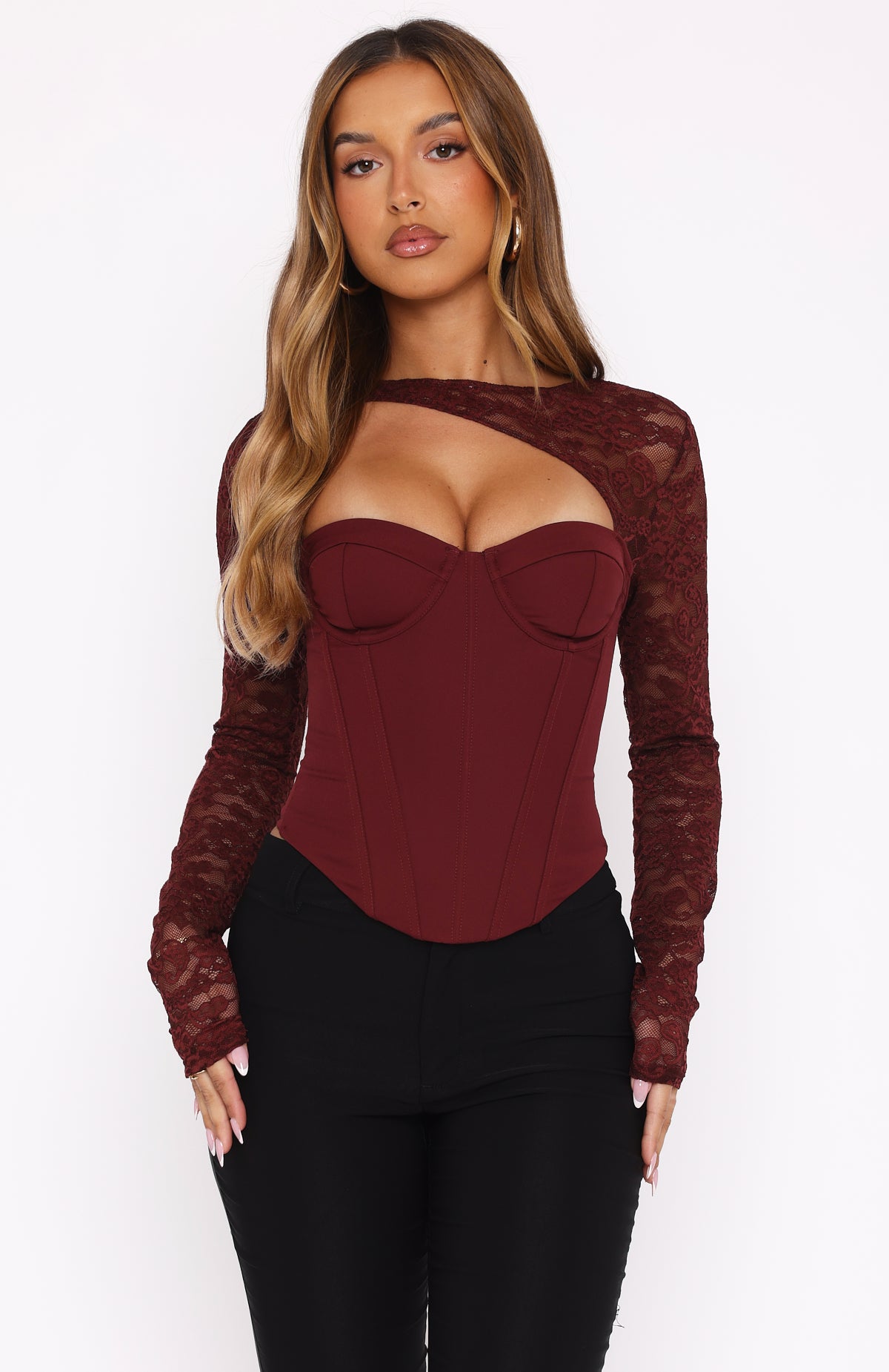 Ultimate Elegance: Boy's Cry Long Sleeve Bustier in Wine