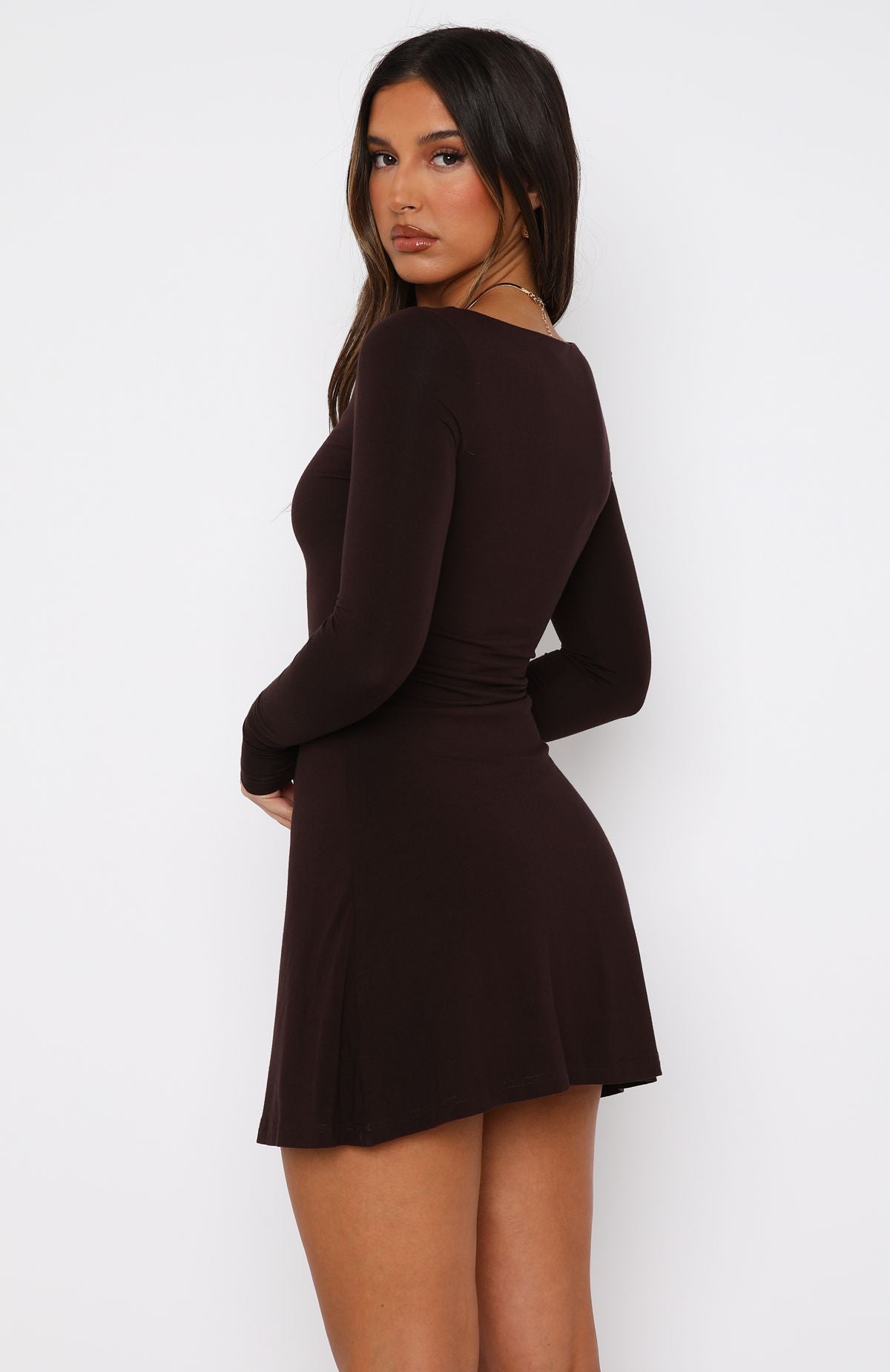 Ultimate Comfort Long Sleeve Mini Dress - Dark Chocolate