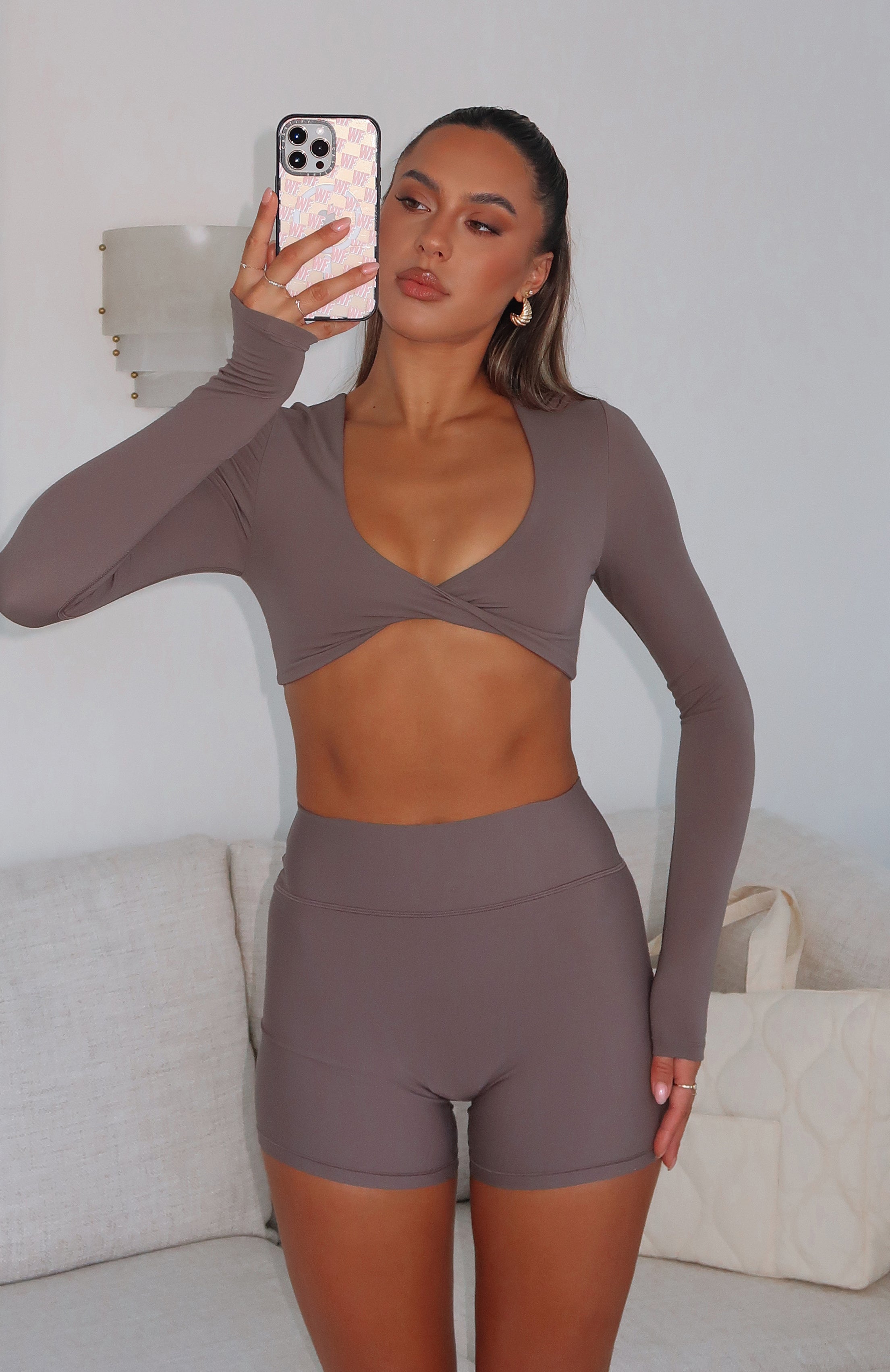 Premium Over The Line Long Sleeve Crop Top - Cocoa