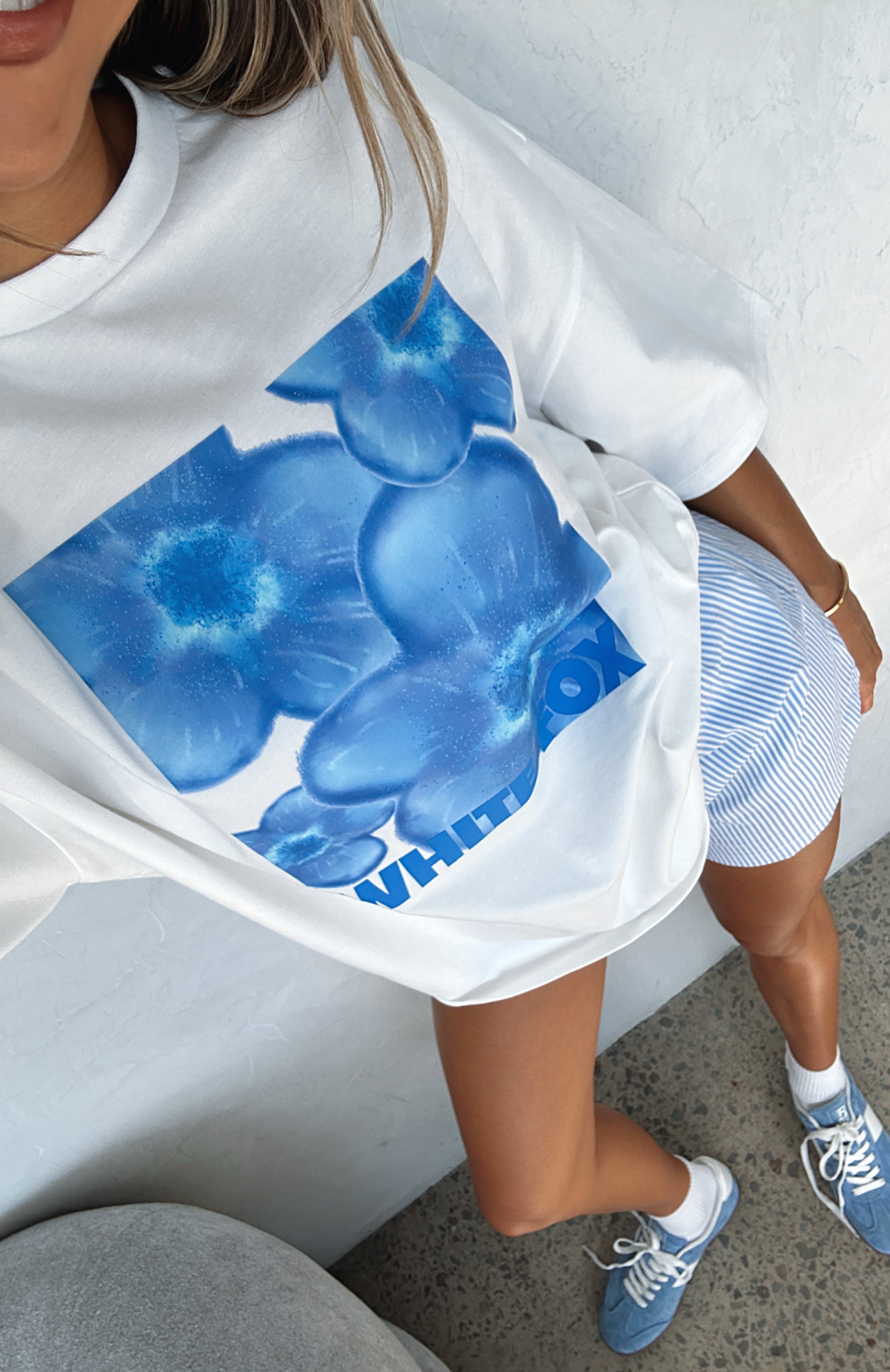 Premium Bloom For You Oversized Tee - White/Blue | Ultimate Casual Style