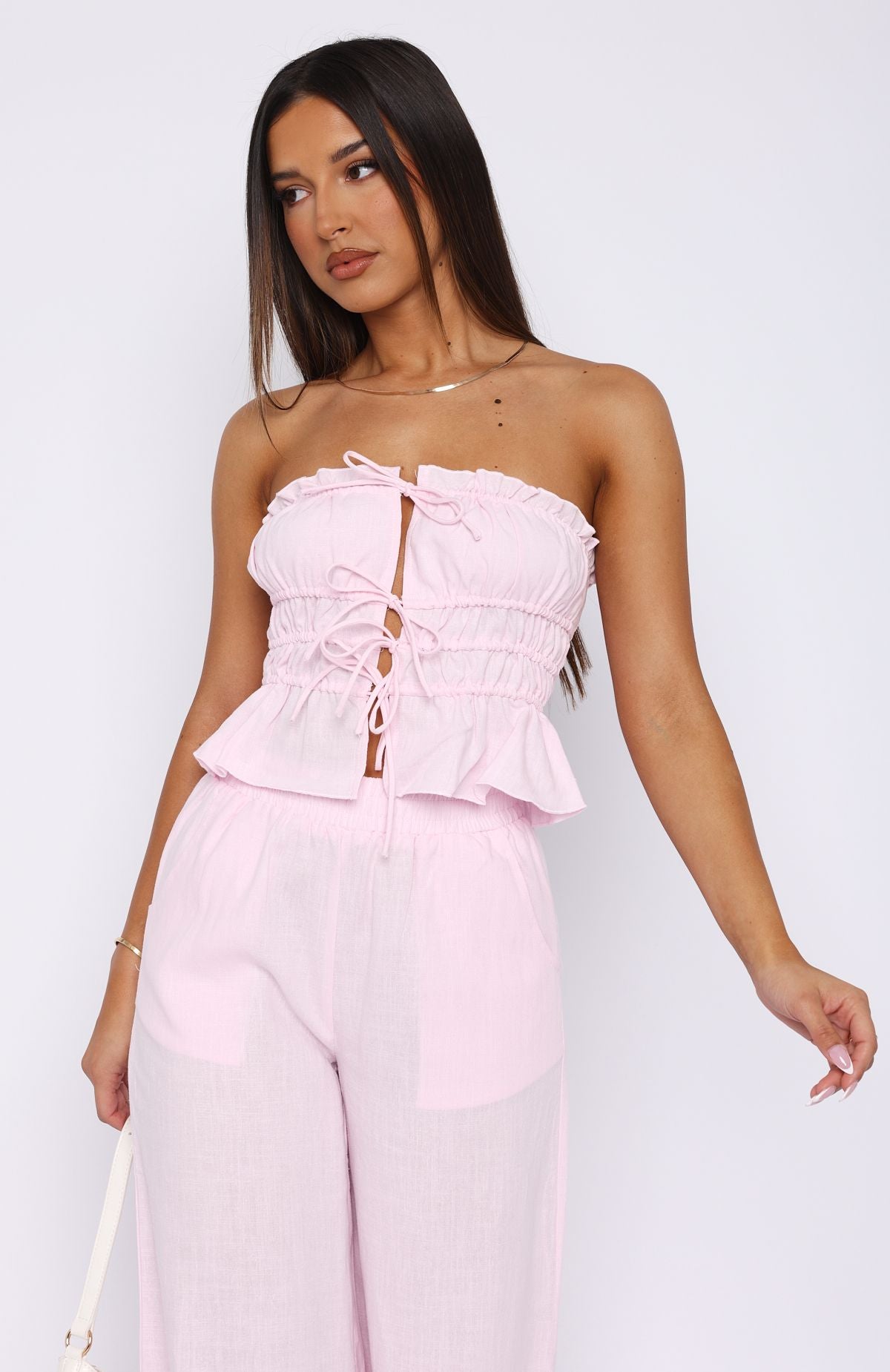 Premium Secret Society Strapless Top in Baby Pink - Ultimate Summer Essential