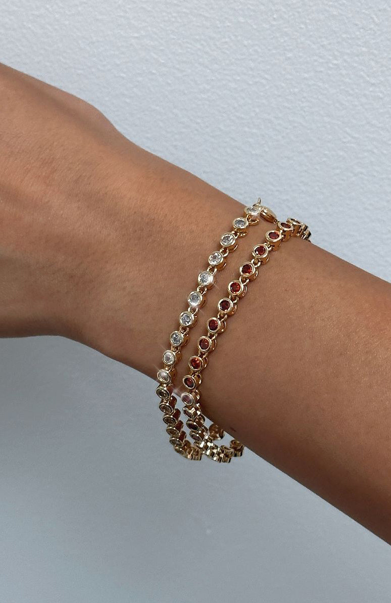 Premium Adele Gold/Red Bracelet with Diamanté Accents