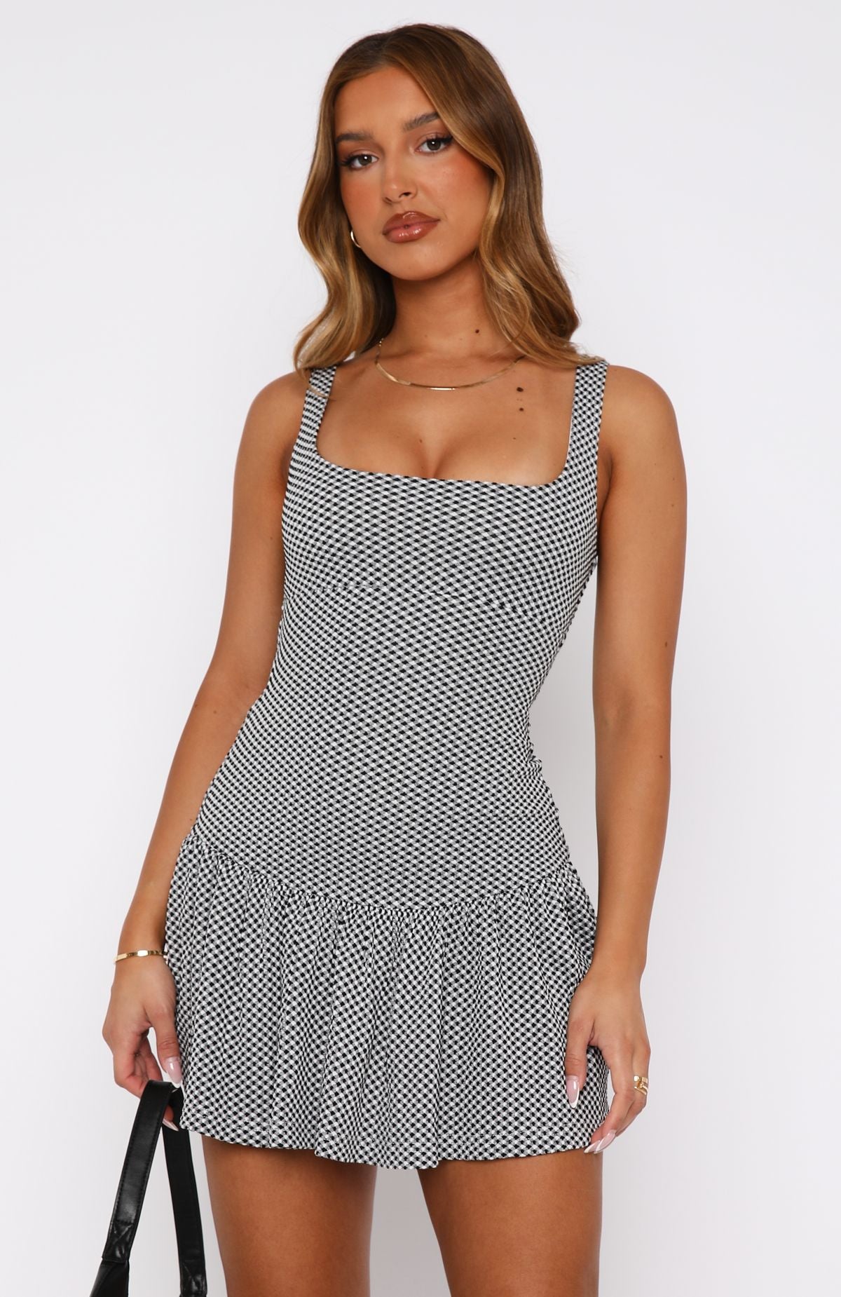 Premium Want You Here Mini Dress - Black Gingham Chic