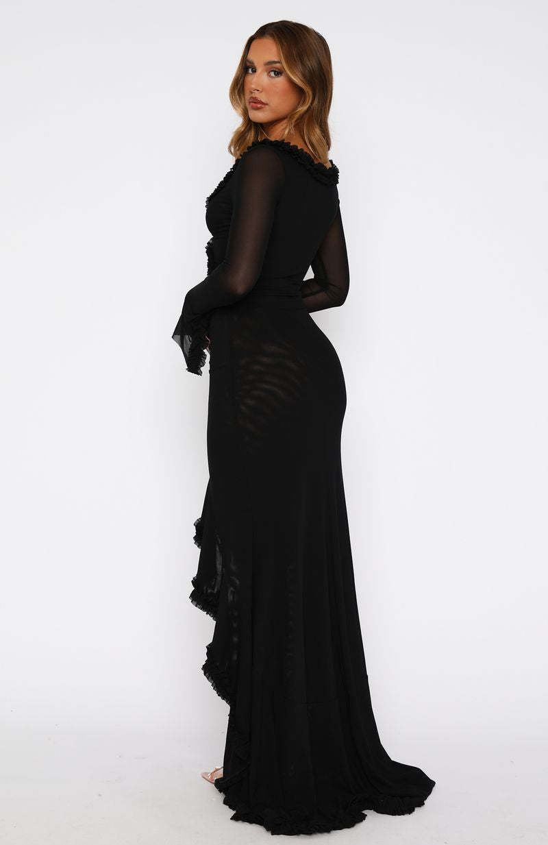 Ultimate Black Mesh Maxi Dress – Long Sleeve Elegance