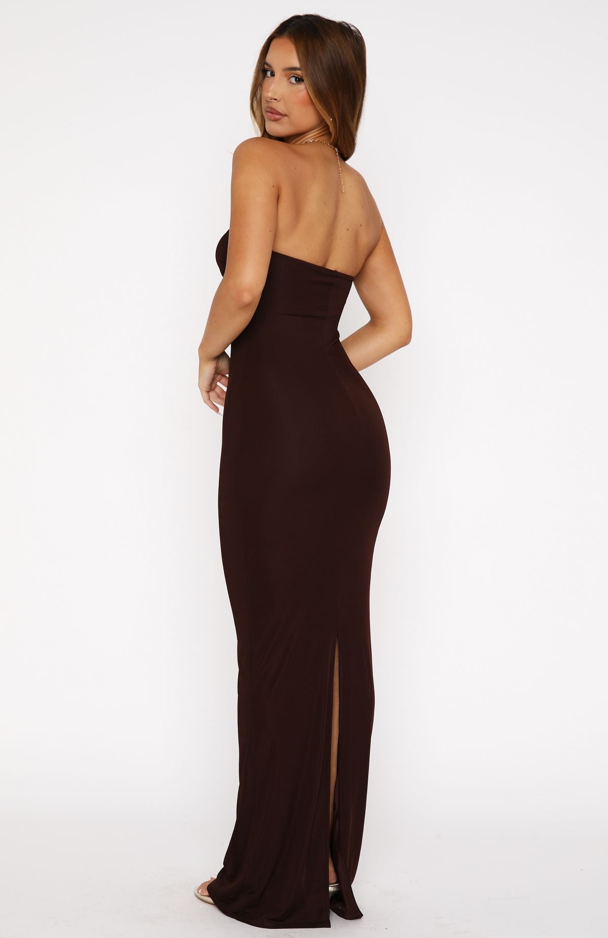 Premium Strapless Maxi Dress - Chocolate Elegance