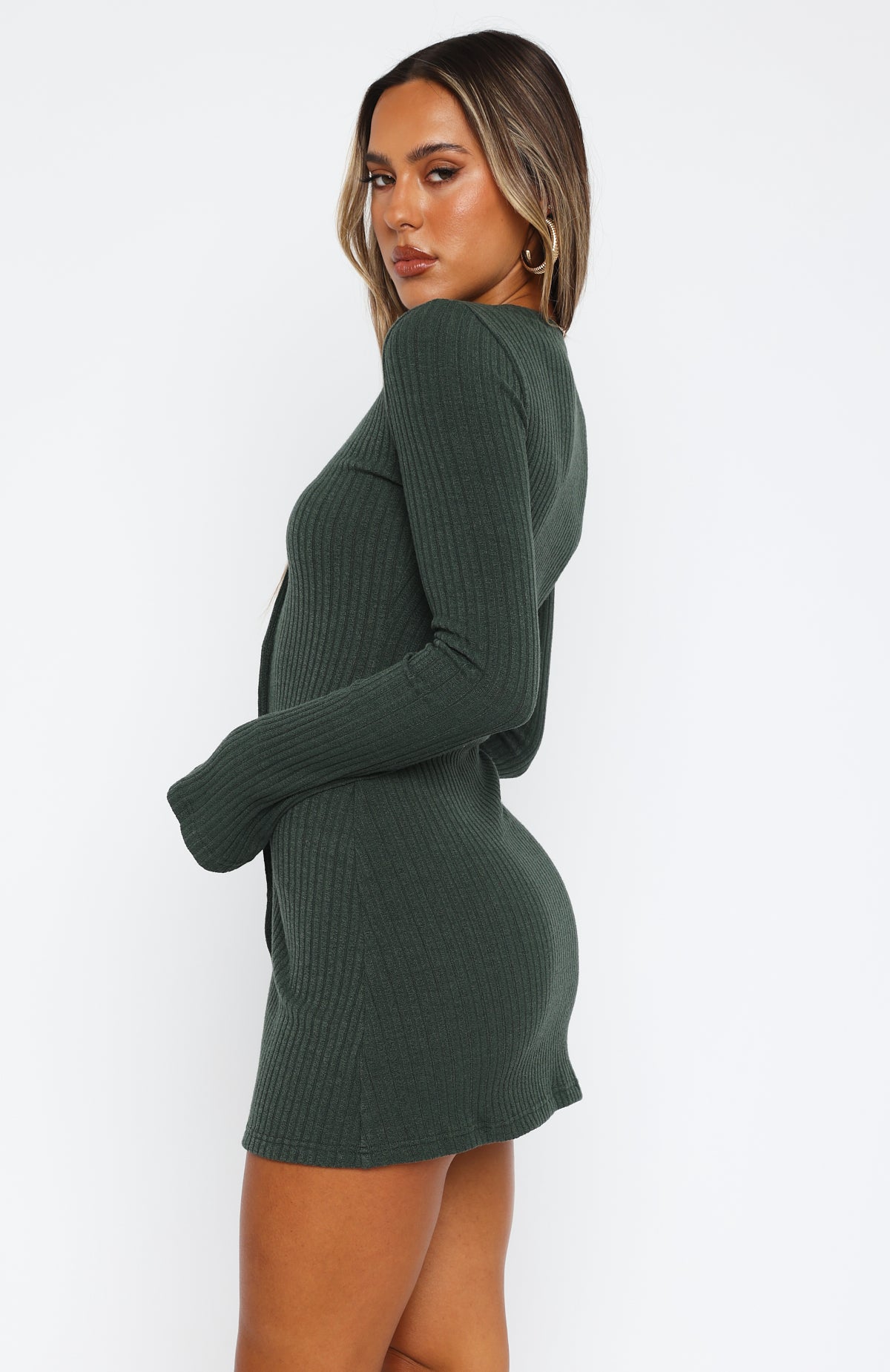 Premium Live In The Moment Long Sleeve Mini Dress - Dark Green