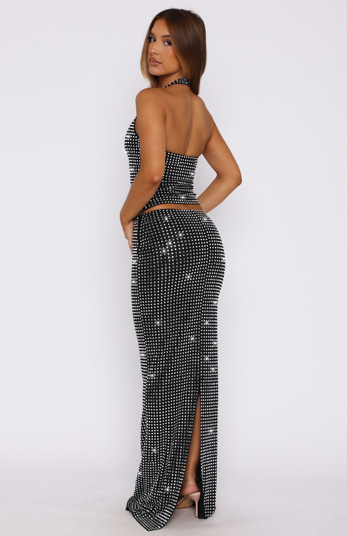 Premium Good Vibes Only Embellished Maxi Skirt - Ultimate Elegance in Black