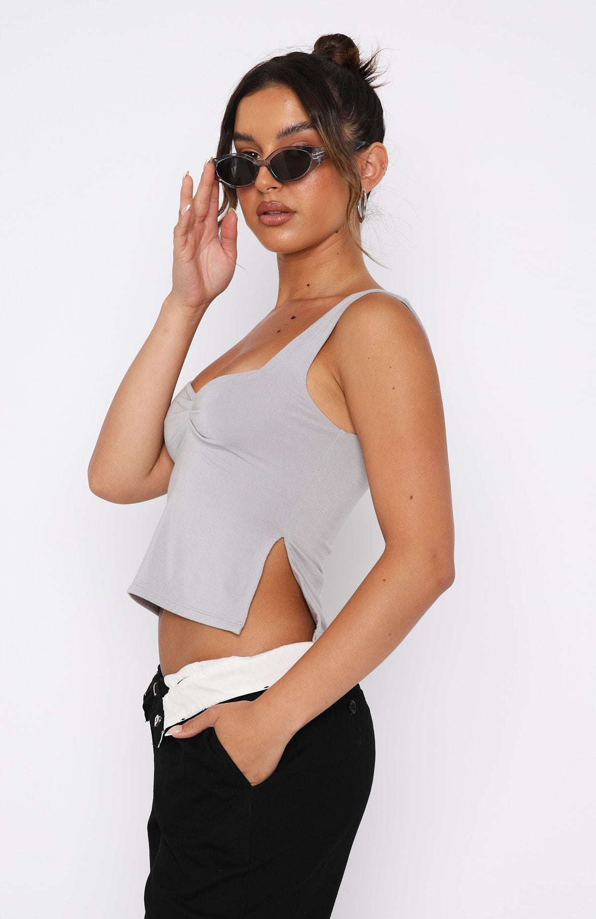 Premium Grey Mist Cut-Out Top