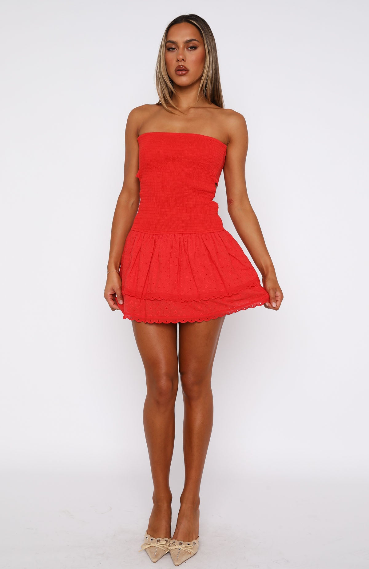 Ultimate Summer Glow Strapless Mini Dress - Chilli