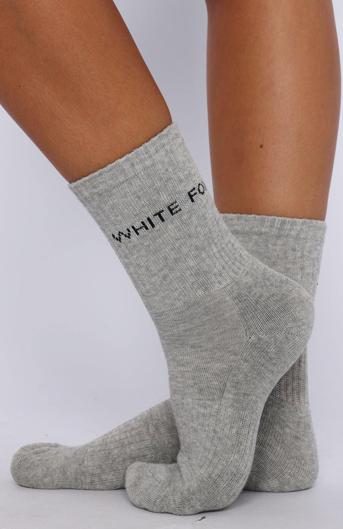 Premium Everyday Crew Socks - Grey Marle with White Fox Logo