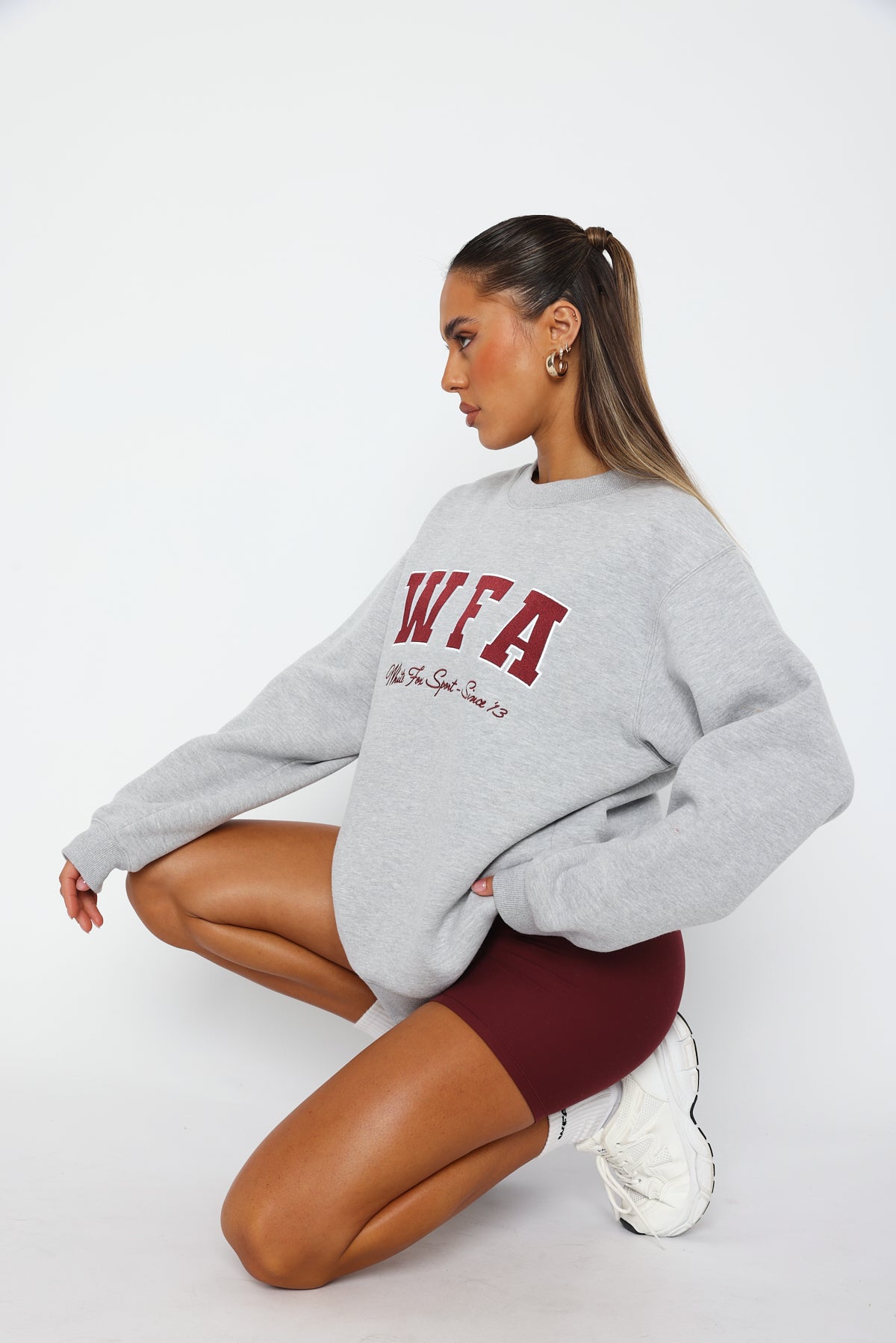 Ultimate Sporty Girl Oversized Sweater - Premium Grey Marle