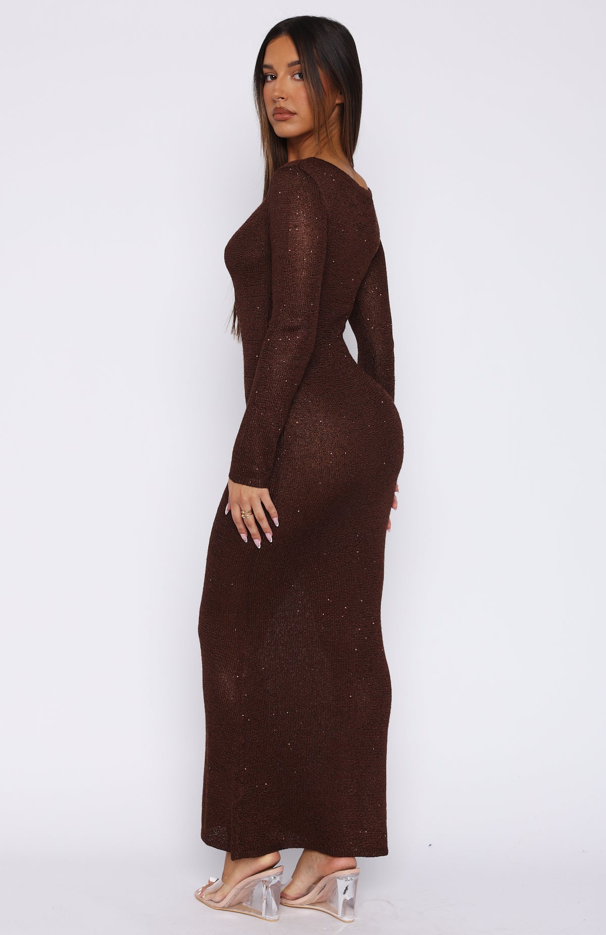 Premium Divine Timing Sequin Maxi Dress - Chocolate Elegance