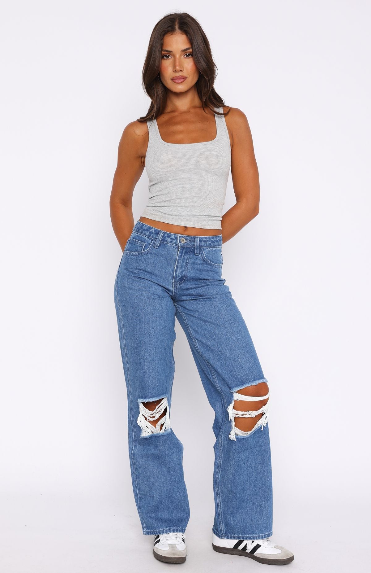 Premium Romie Mid Rise Wide Leg Jeans - True Blue Wash