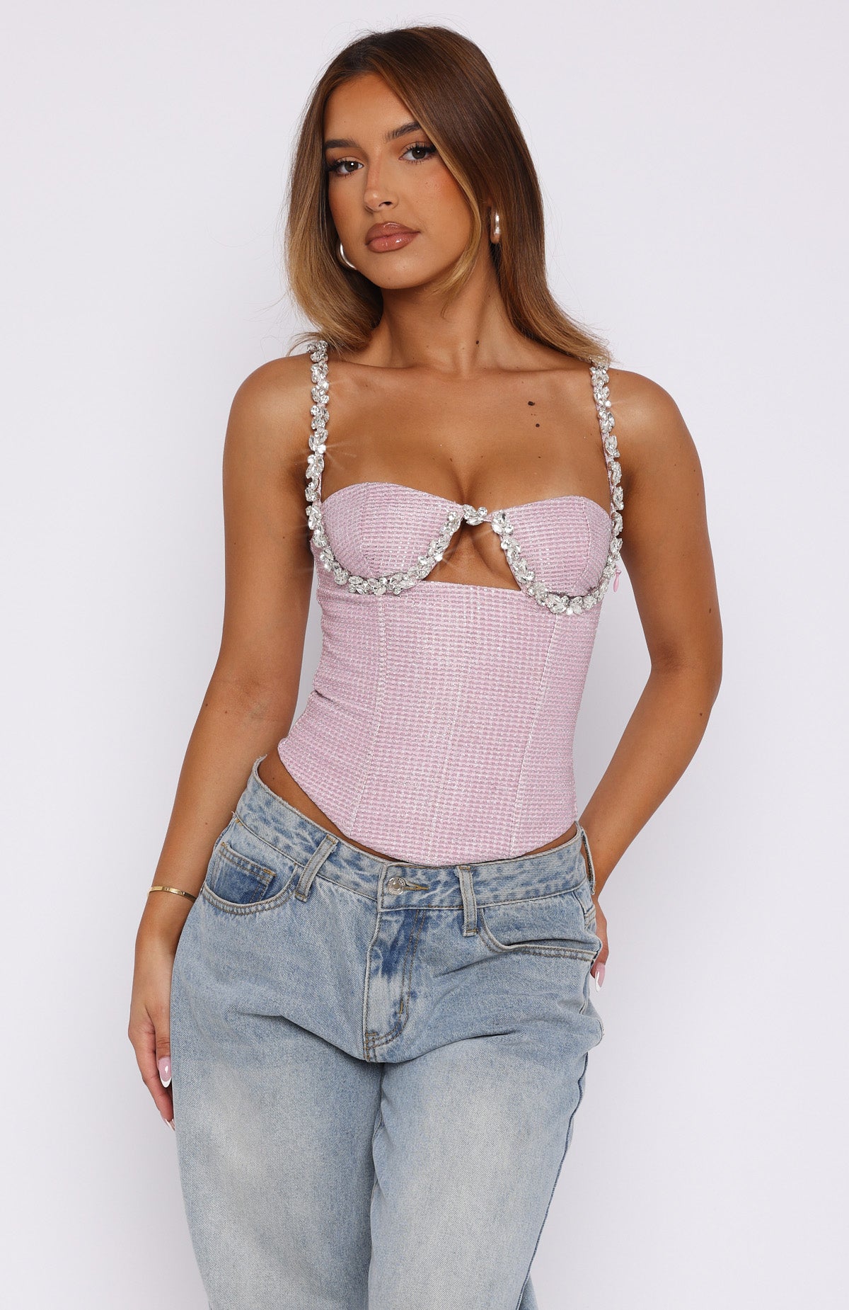 Premium Embellished Bustier Top - Pink Party Essential