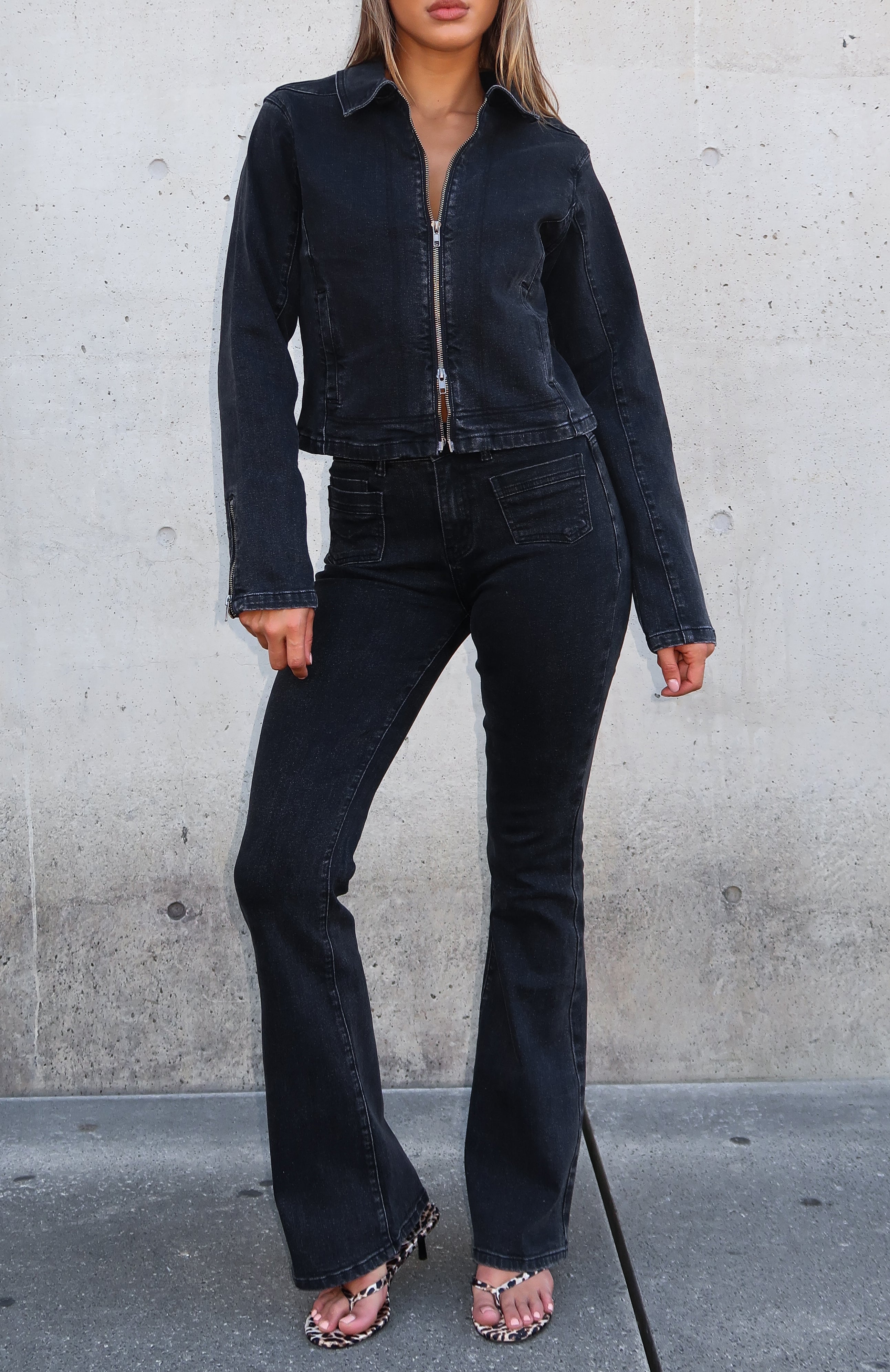 Premium Kayla Acid Wash Flare Jeans - Ultimate Black Denim