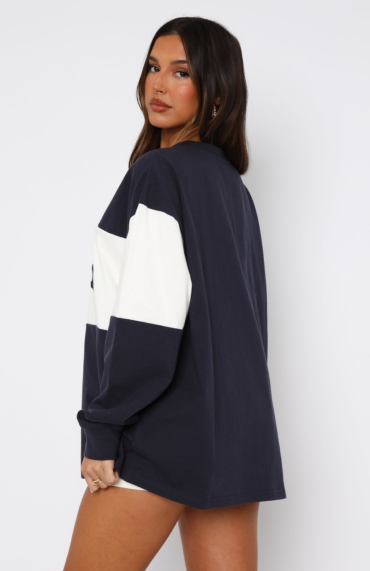 Premium Need You More Oversized Long Sleeve Tee - Navy