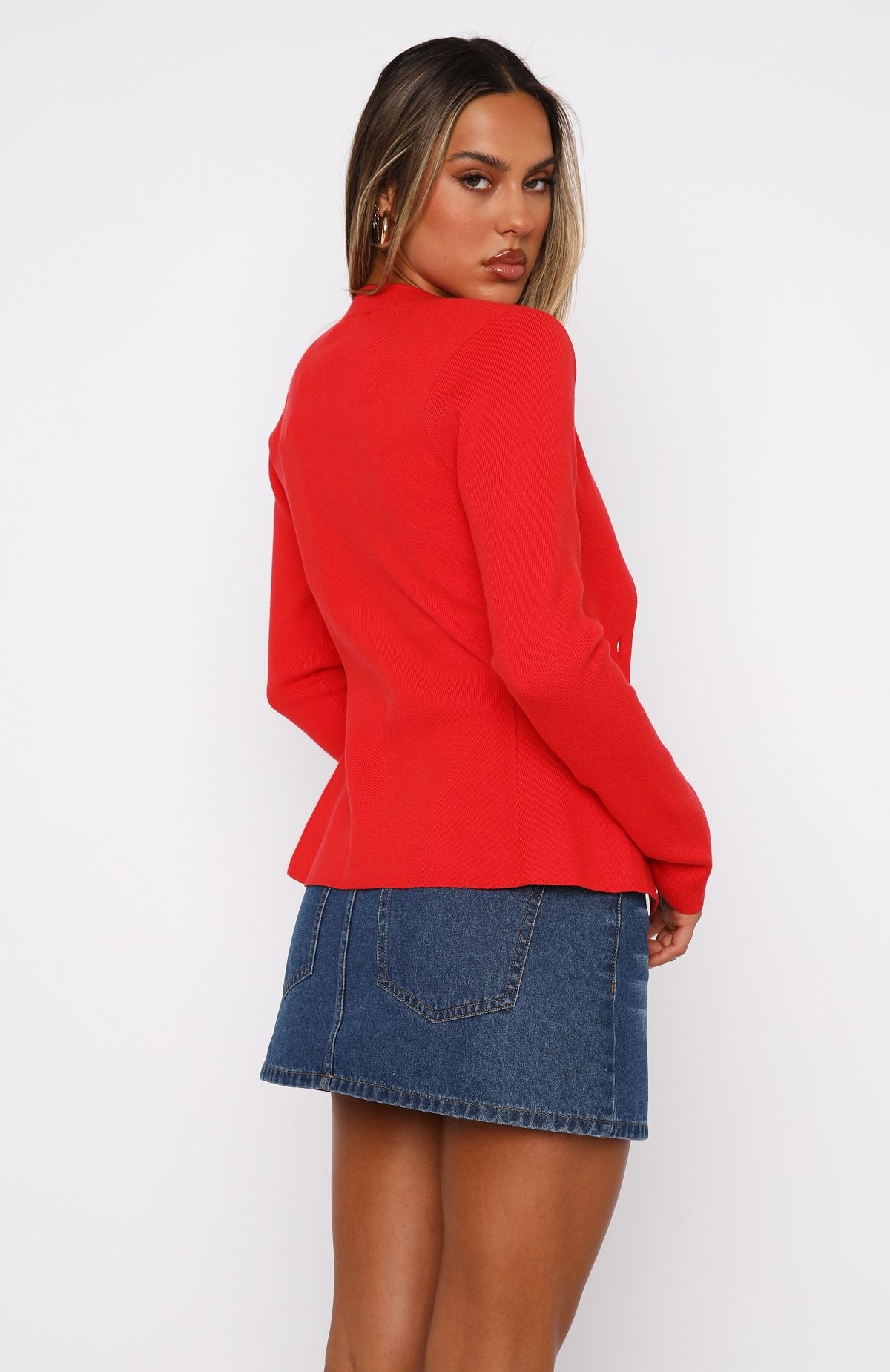 Premium Long Sleeve Knit Cardigan - Red