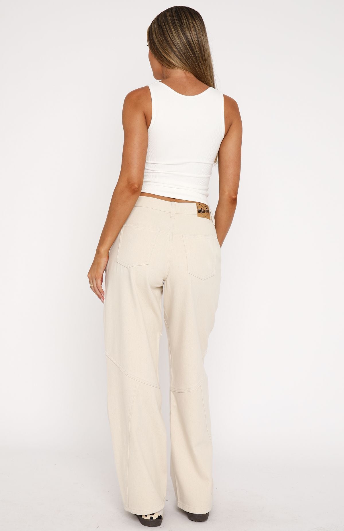 Premium Selena Low Rise Wide Leg Jeans - Cream